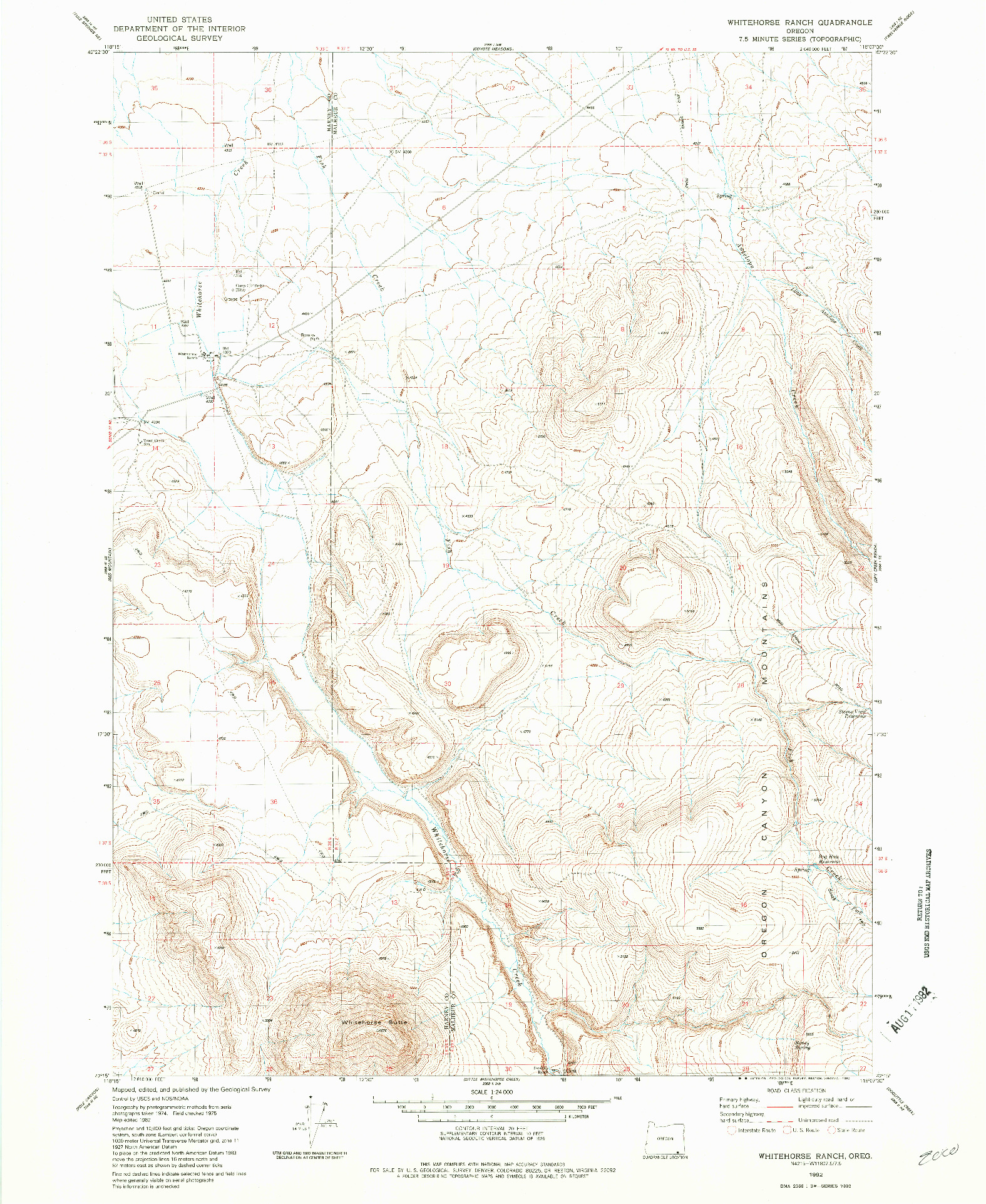 USGS 1:24000-SCALE QUADRANGLE FOR WHITEHORSE RANCH, OR 1982