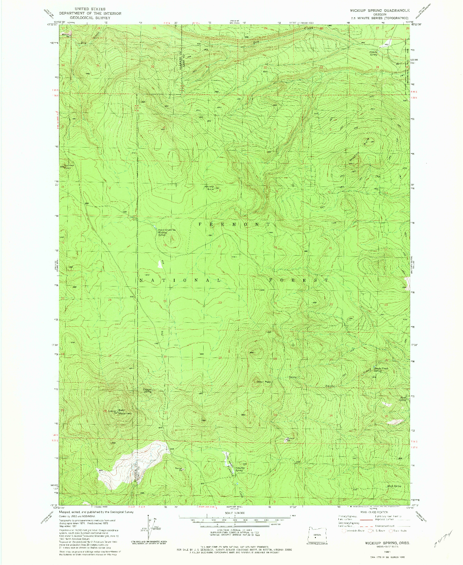 USGS 1:24000-SCALE QUADRANGLE FOR WICKIUP SPRING, OR 1981