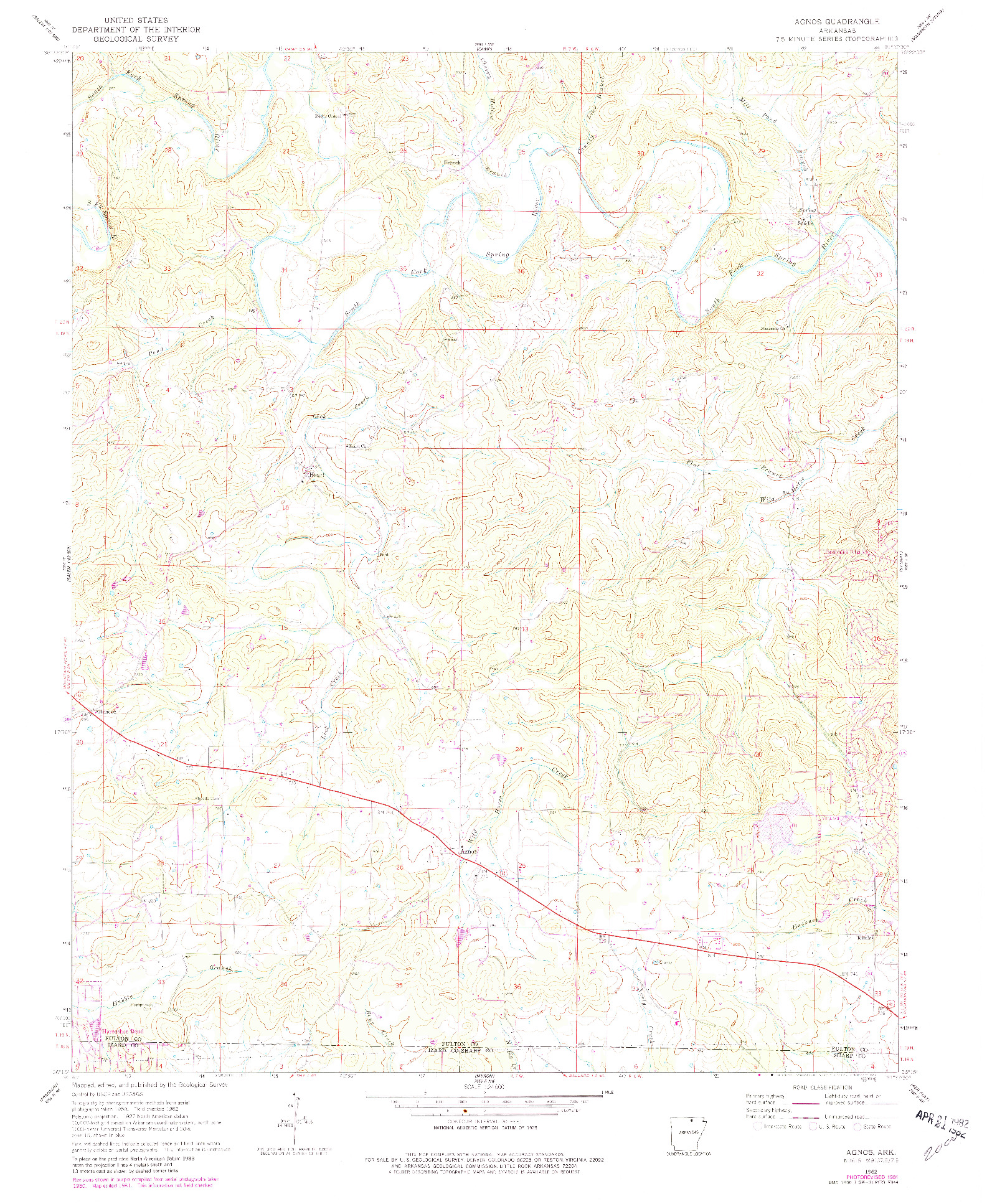 USGS 1:24000-SCALE QUADRANGLE FOR AGNOS, AR 1962