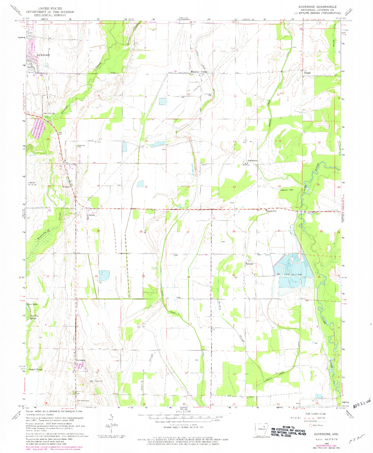 USGS 1:24000-SCALE QUADRANGLE FOR AUVERGNE, AR 1965