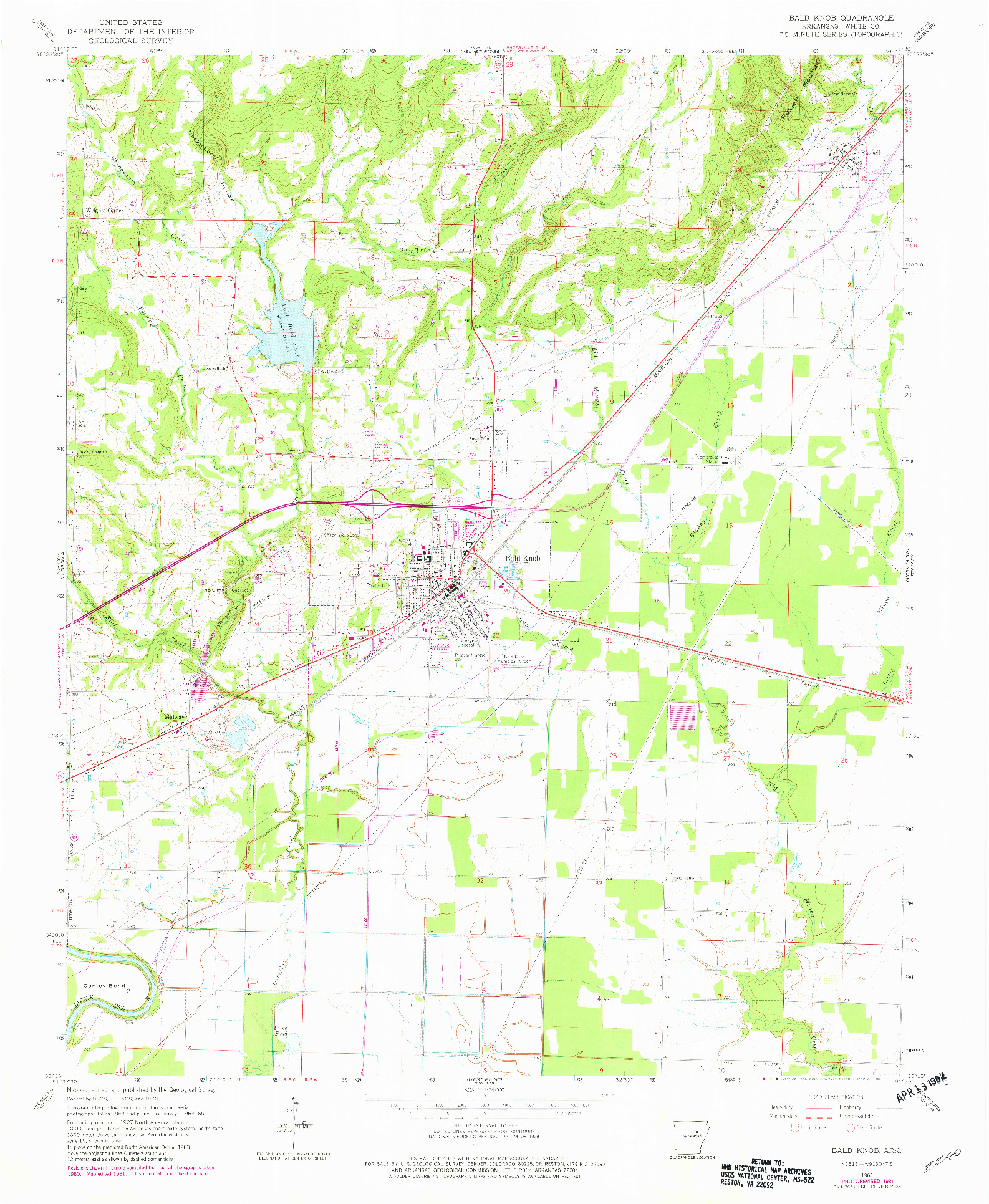 USGS 1:24000-SCALE QUADRANGLE FOR BALD KNOB, AR 1965