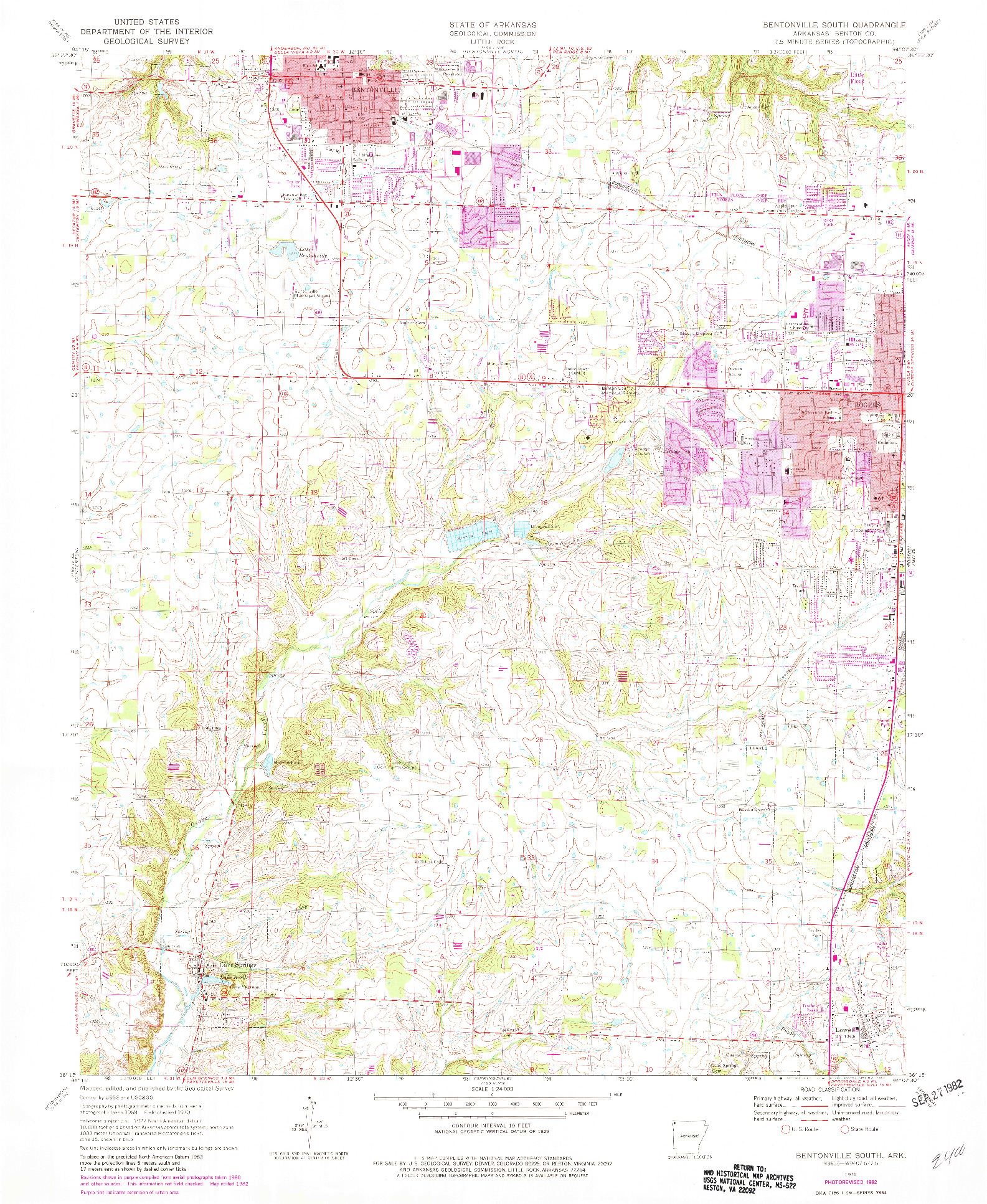 USGS 1:24000-SCALE QUADRANGLE FOR BENTONVILLE SOUTH, AR 1970