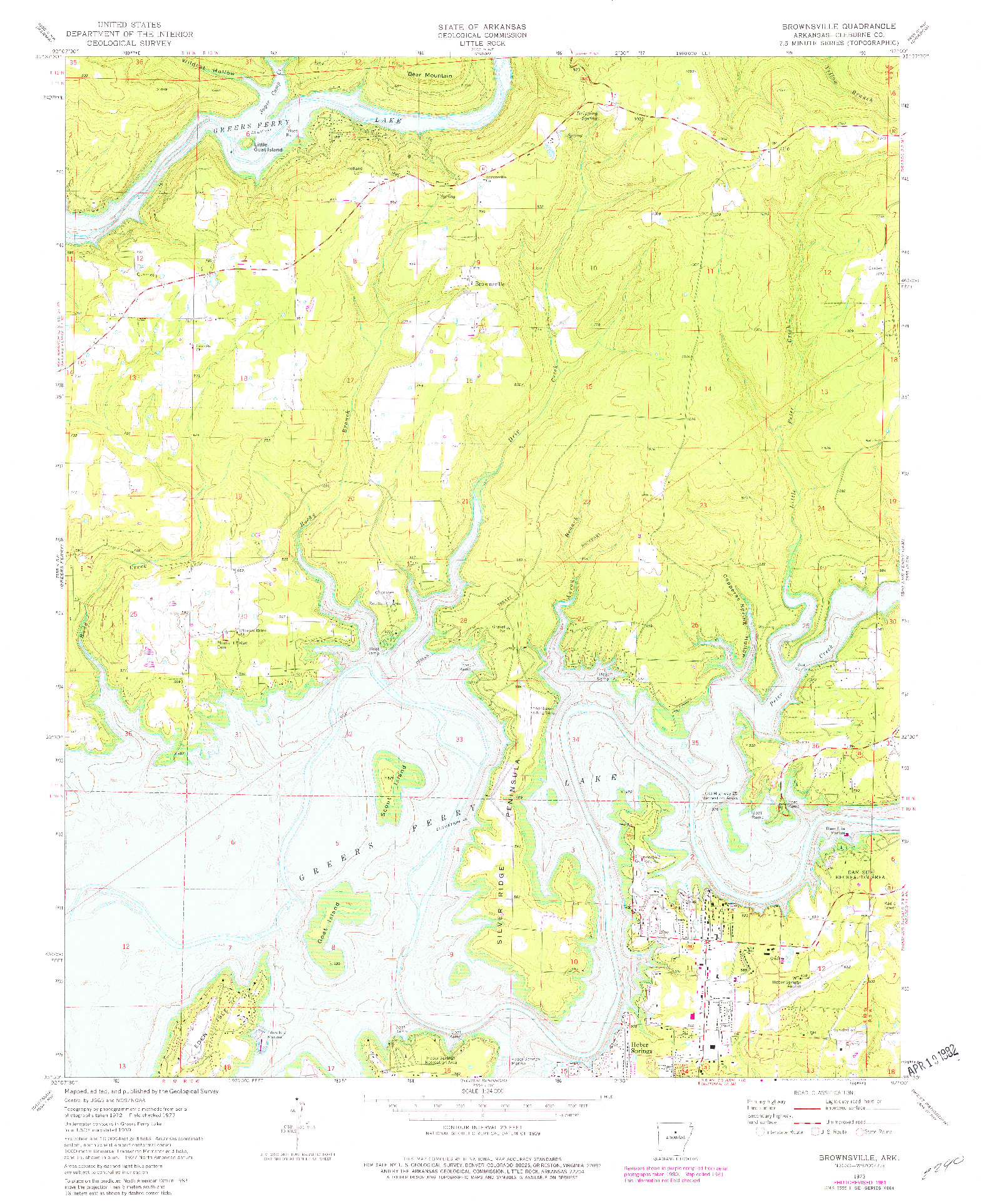 USGS 1:24000-SCALE QUADRANGLE FOR BROWNSVILLE, AR 1973