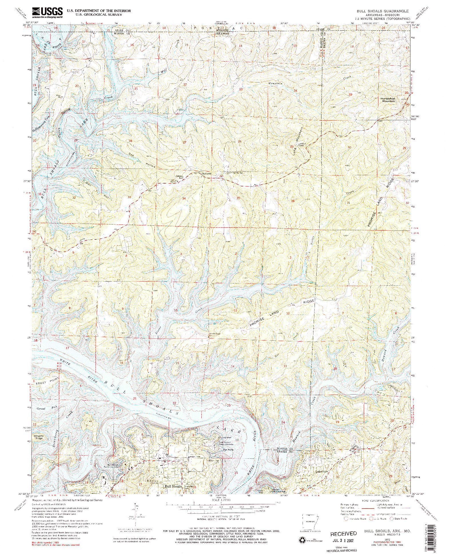 USGS 1:24000-SCALE QUADRANGLE FOR BULL SHOALS, AR 1972