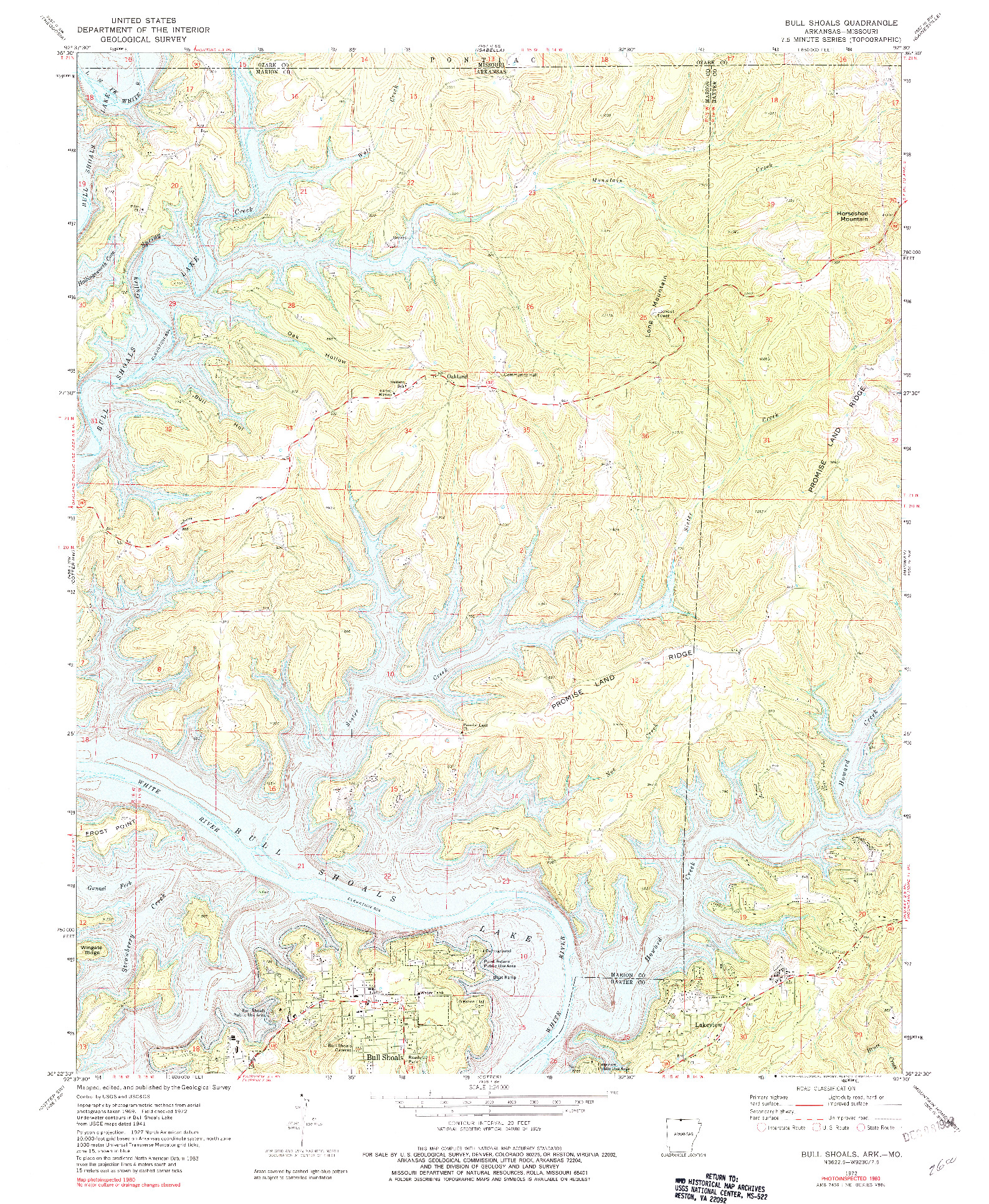 USGS 1:24000-SCALE QUADRANGLE FOR BULL SHOALS, AR 1972