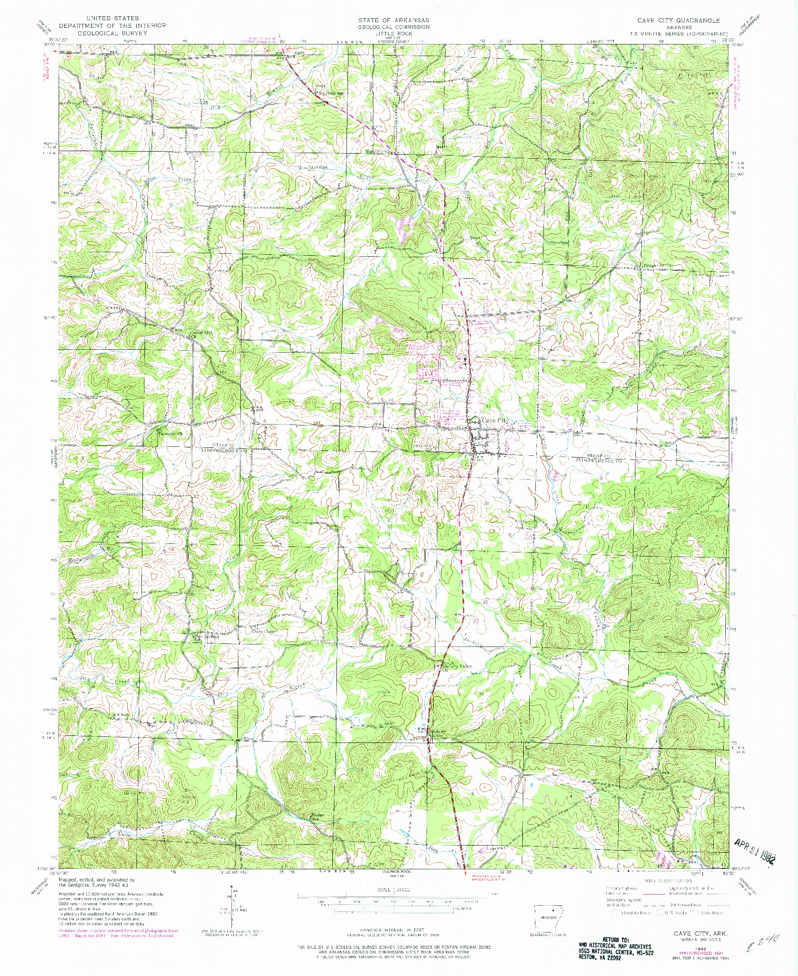 USGS 1:24000-SCALE QUADRANGLE FOR CAVE CITY, AR 1943