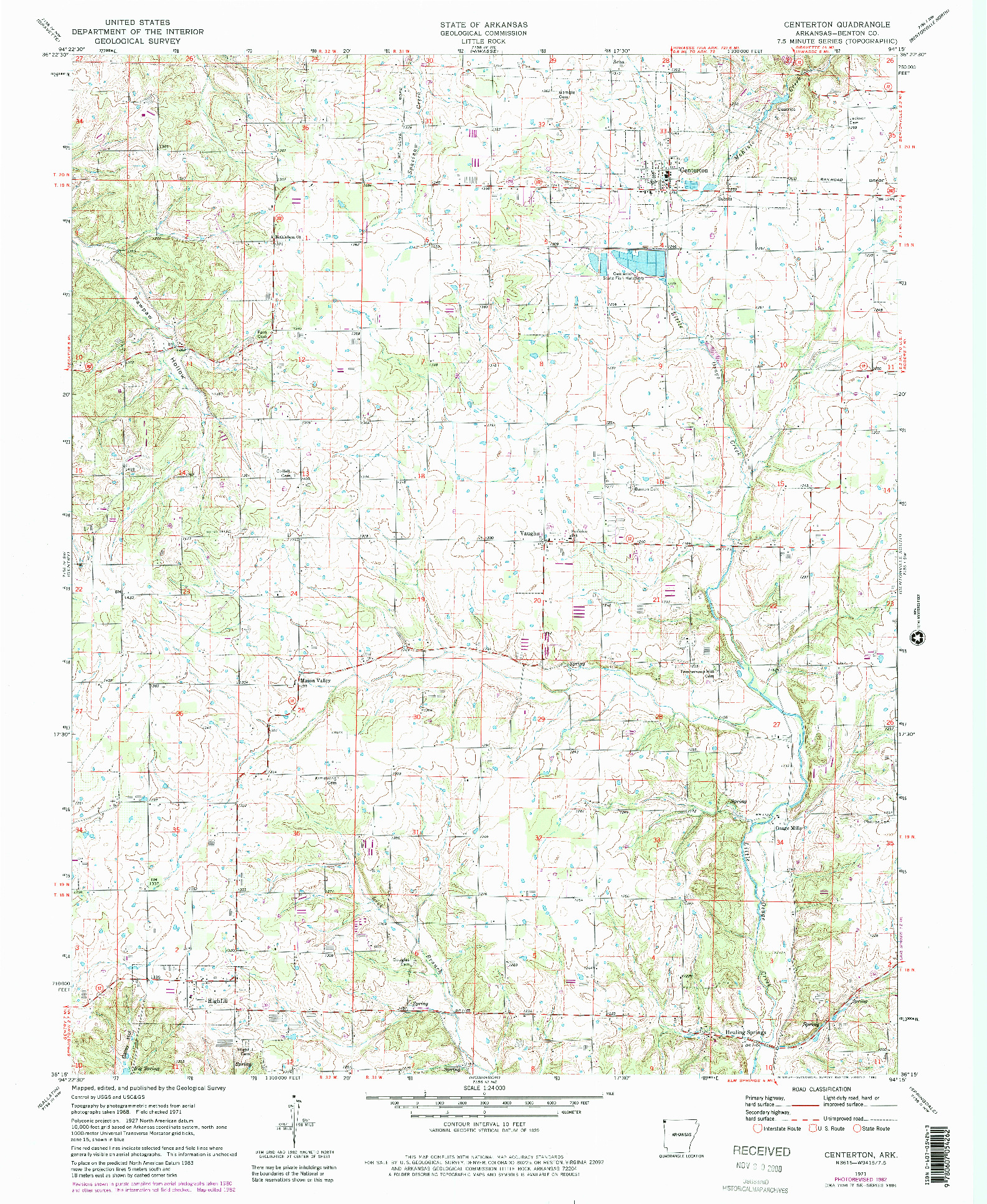 USGS 1:24000-SCALE QUADRANGLE FOR CENTERTON, AR 1971
