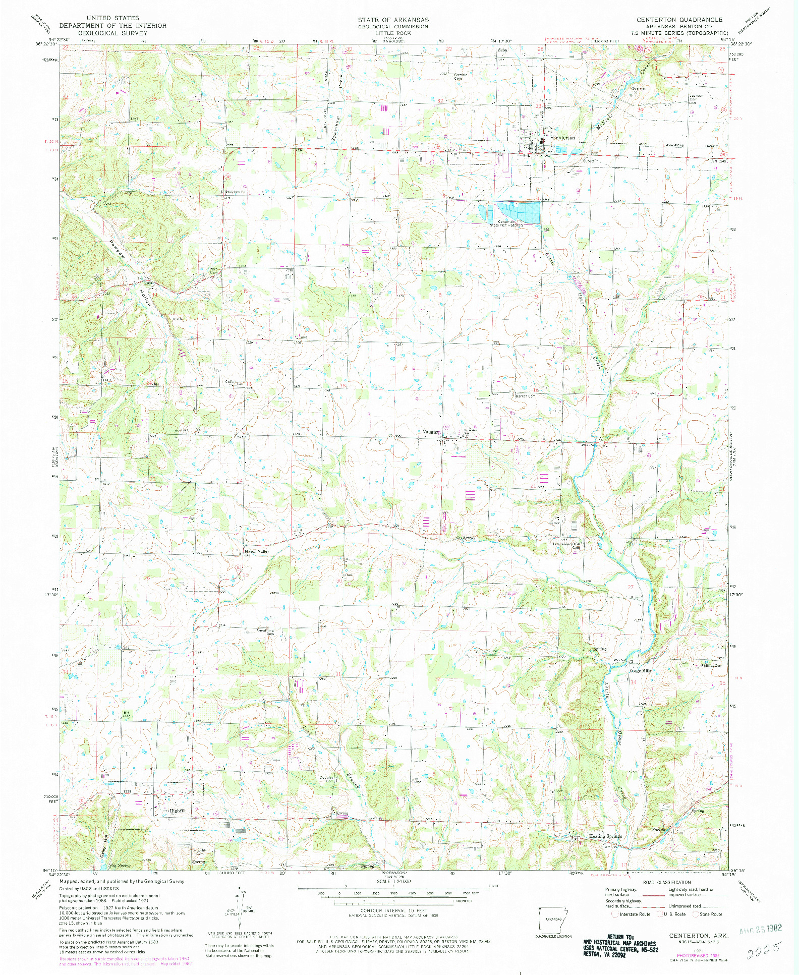 USGS 1:24000-SCALE QUADRANGLE FOR CENTERTON, AR 1971