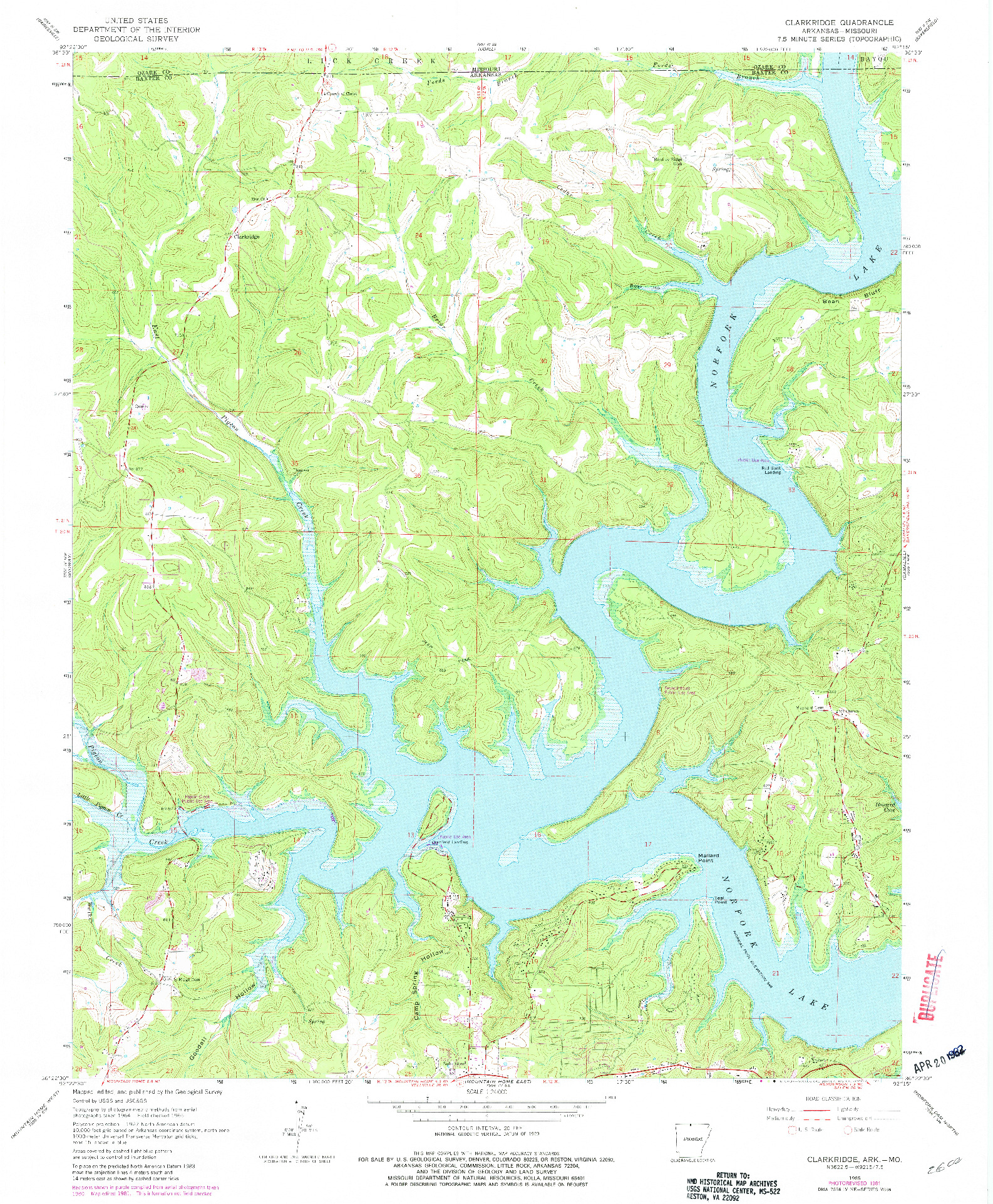 USGS 1:24000-SCALE QUADRANGLE FOR CLARKRIDGE, AR 1965