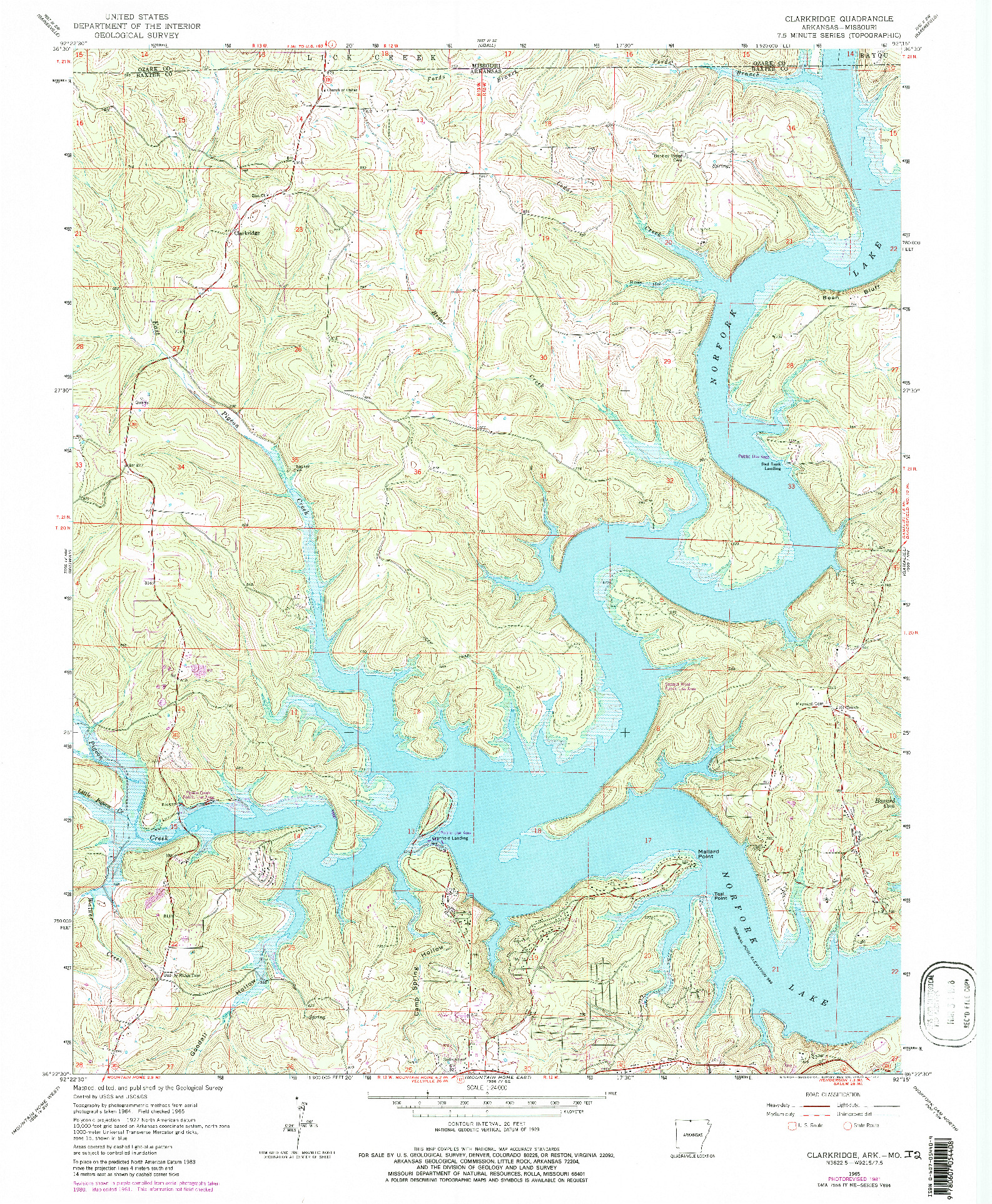 USGS 1:24000-SCALE QUADRANGLE FOR CLARKRIDGE, AR 1965