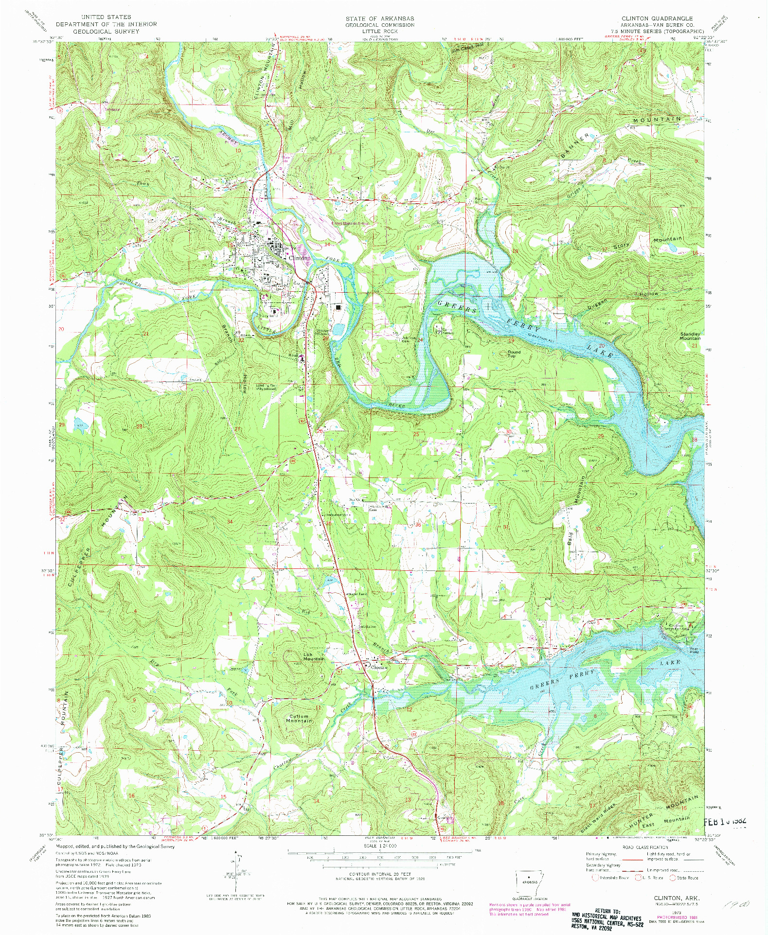 USGS 1:24000-SCALE QUADRANGLE FOR CLINTON, AR 1973