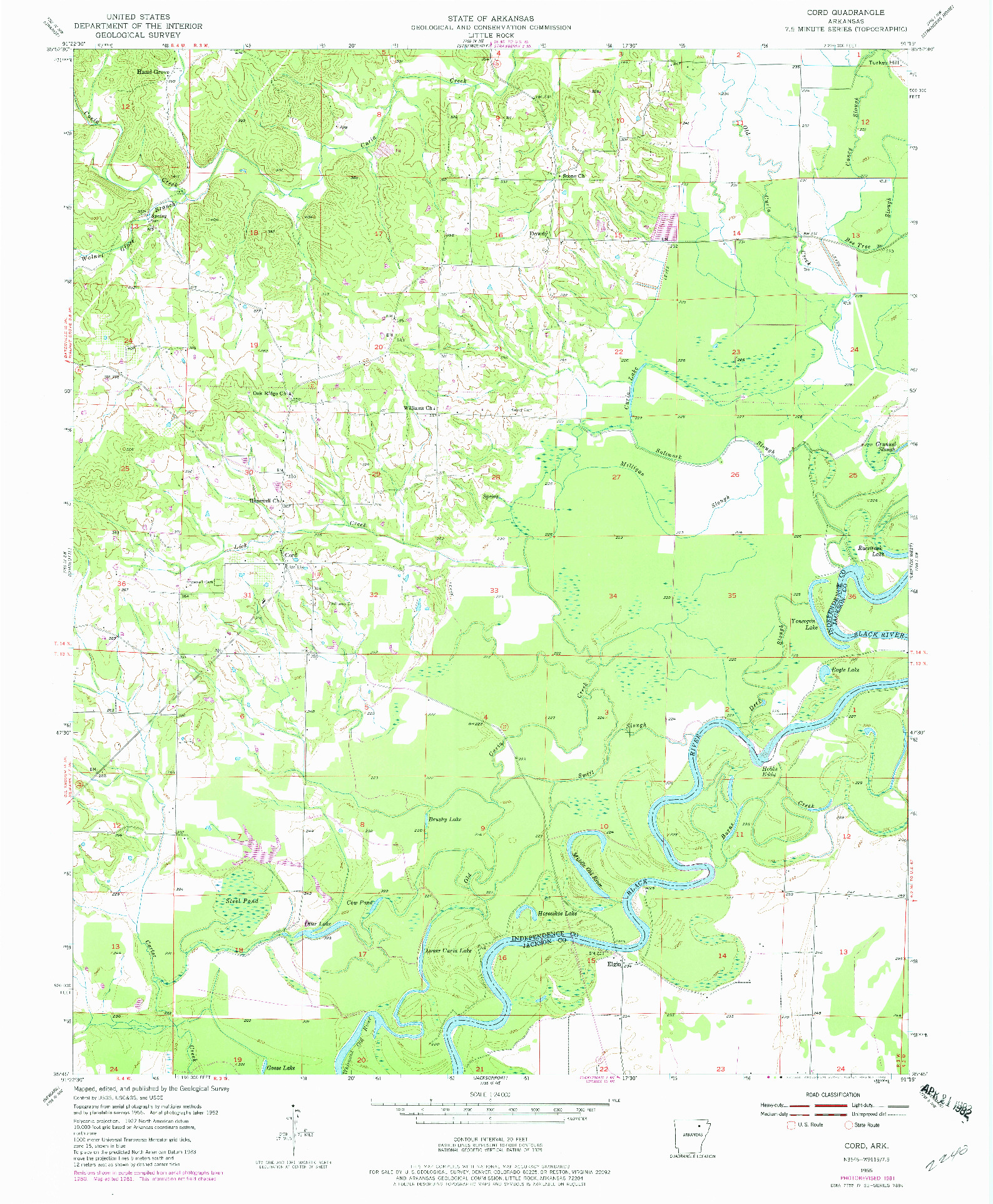 USGS 1:24000-SCALE QUADRANGLE FOR CORD, AR 1955