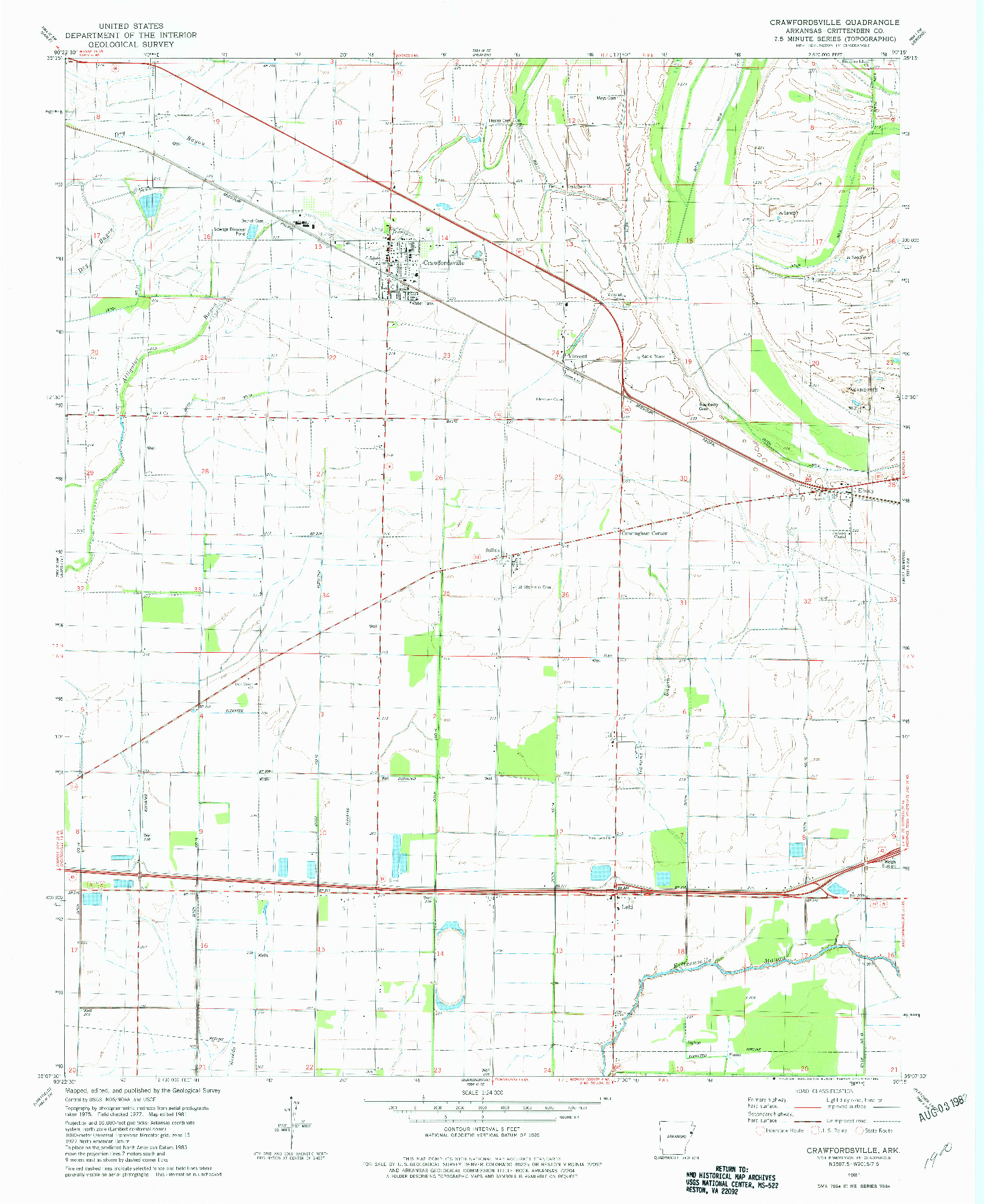 USGS 1:24000-SCALE QUADRANGLE FOR CRAWFORDSVILLE, AR 1981