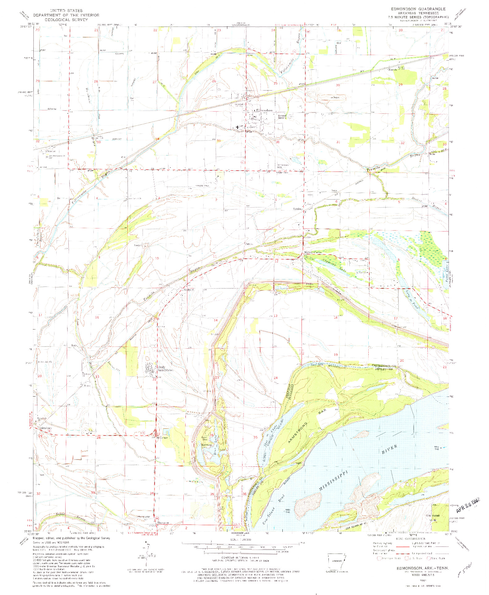 USGS 1:24000-SCALE QUADRANGLE FOR EDMONDSON, AR 1981