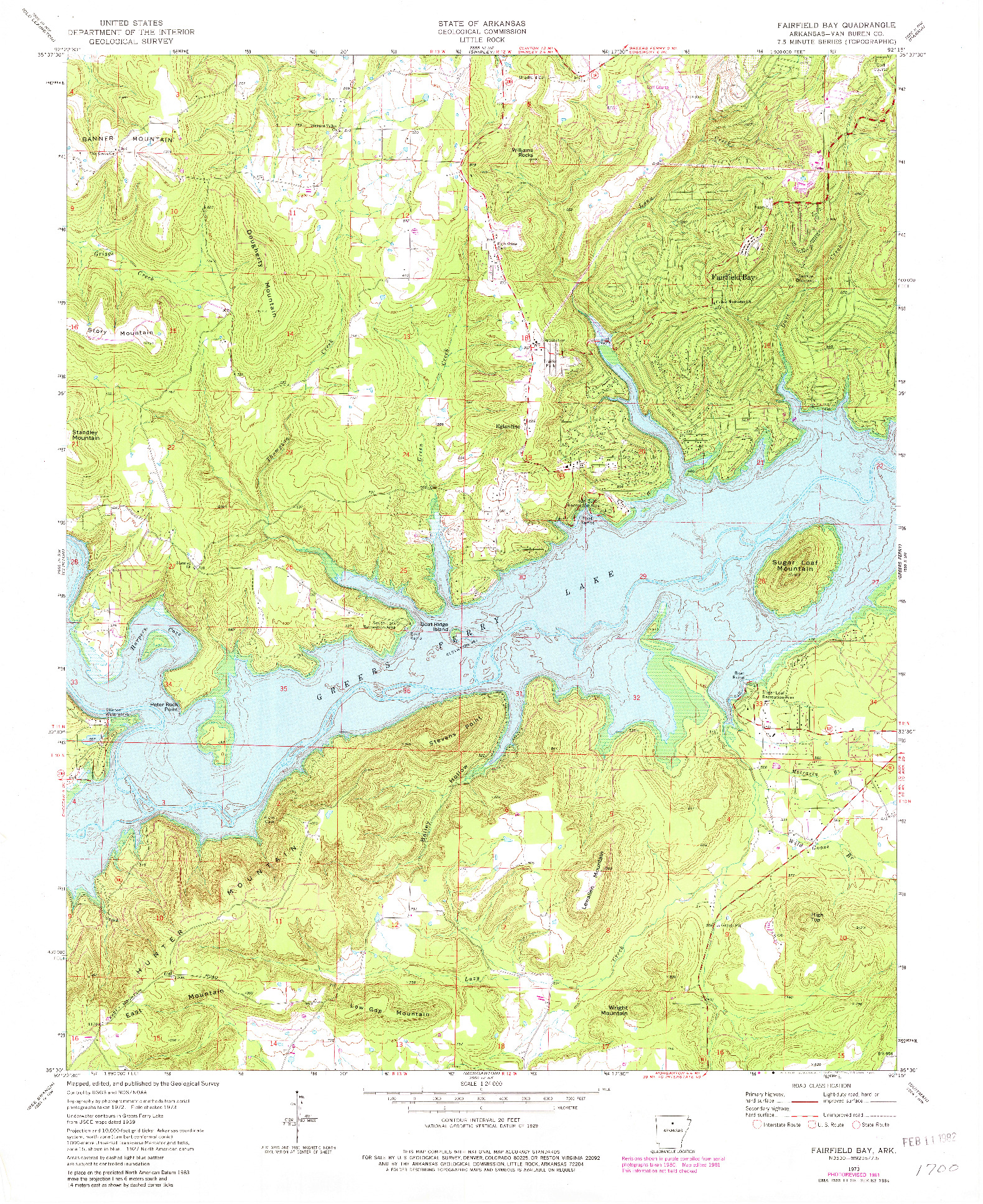 USGS 1:24000-SCALE QUADRANGLE FOR FAIRFIELD BAY, AR 1973