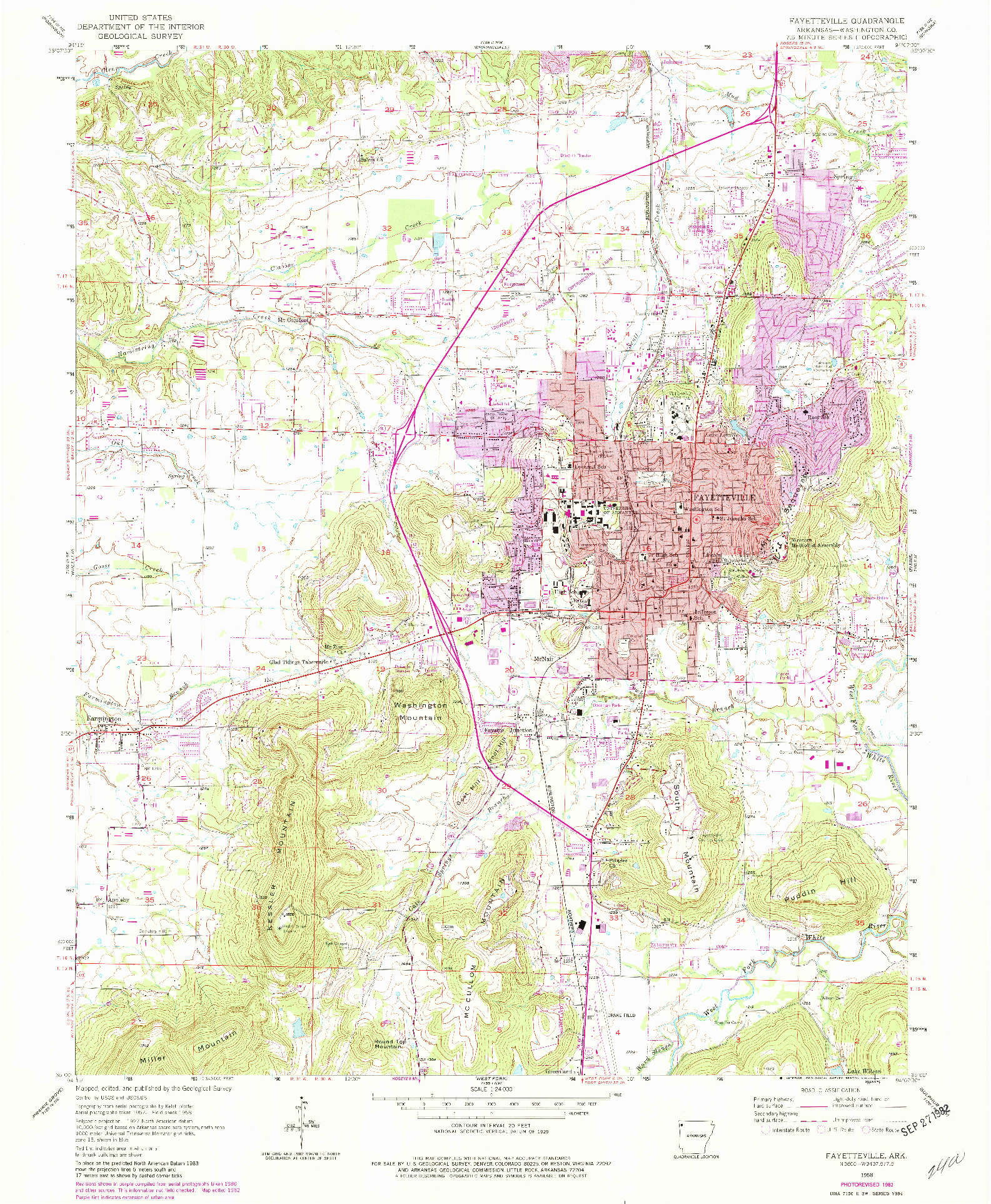 USGS 1:24000-SCALE QUADRANGLE FOR FAYETTEVILLE, AR 1958