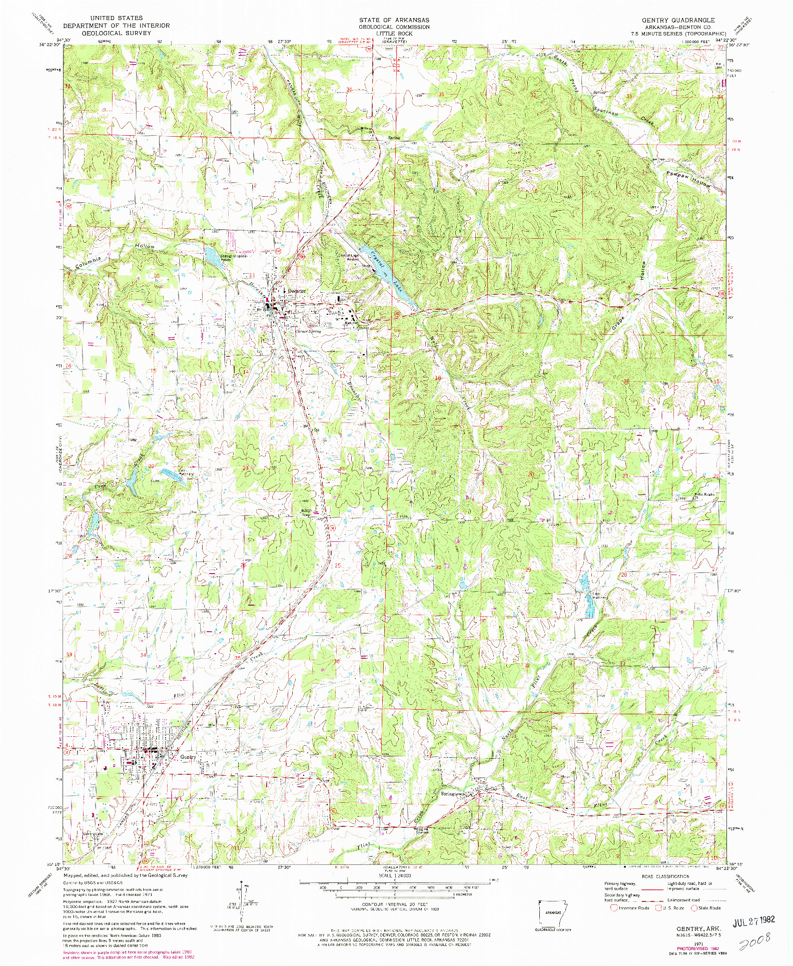 USGS 1:24000-SCALE QUADRANGLE FOR GENTRY, AR 1971