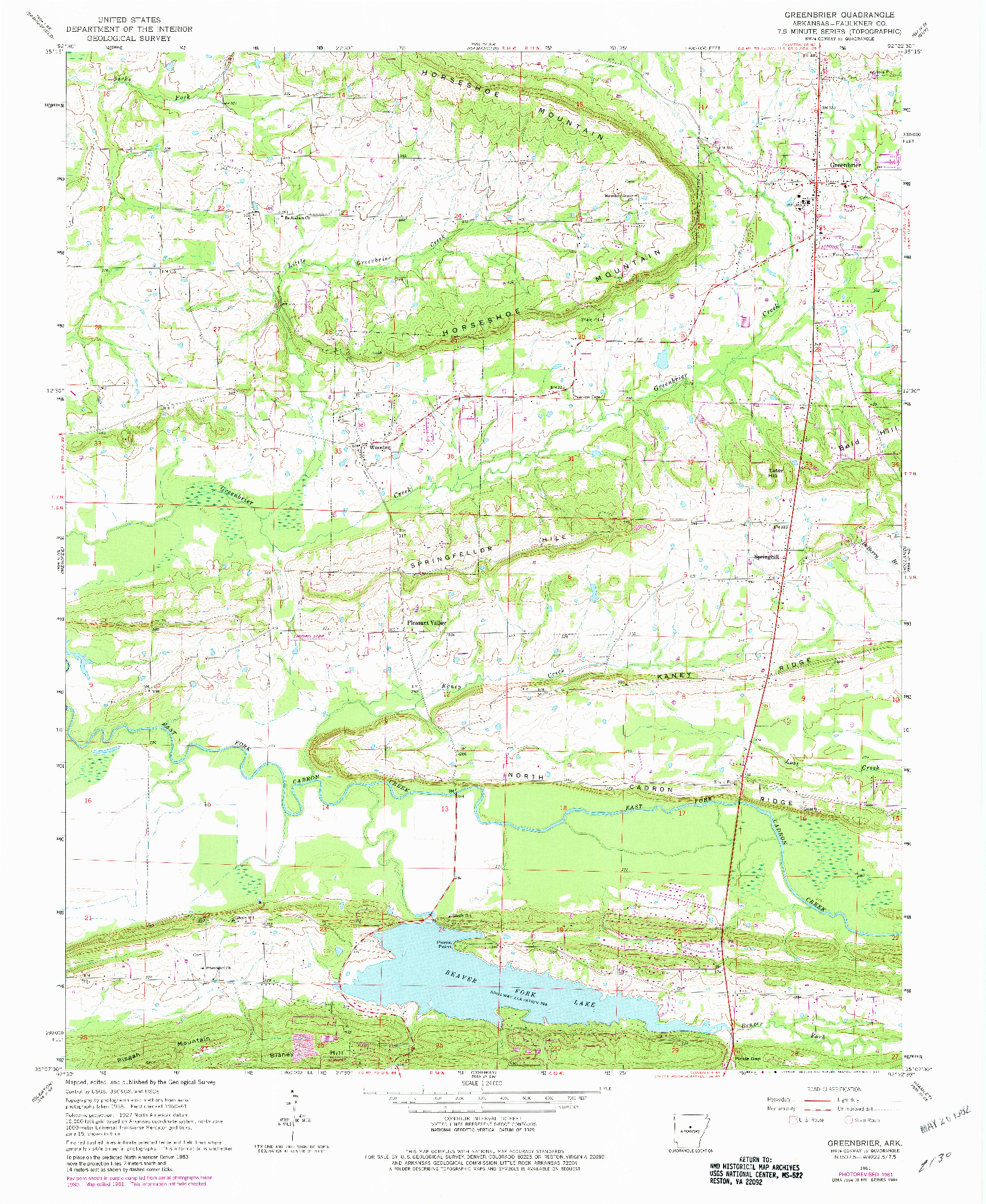 USGS 1:24000-SCALE QUADRANGLE FOR GREENBRIER, AR 1961