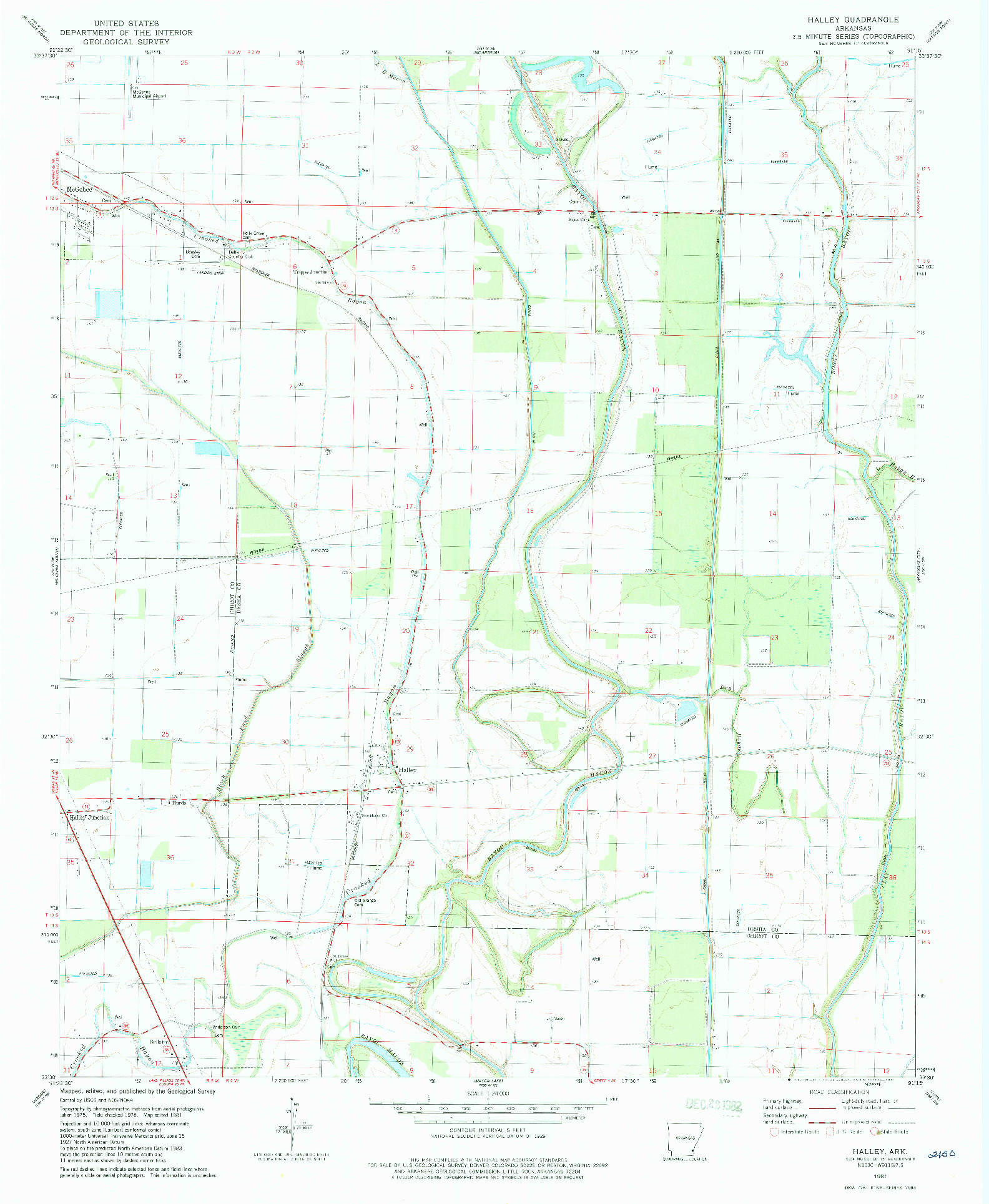 USGS 1:24000-SCALE QUADRANGLE FOR HALLEY, AR 1981