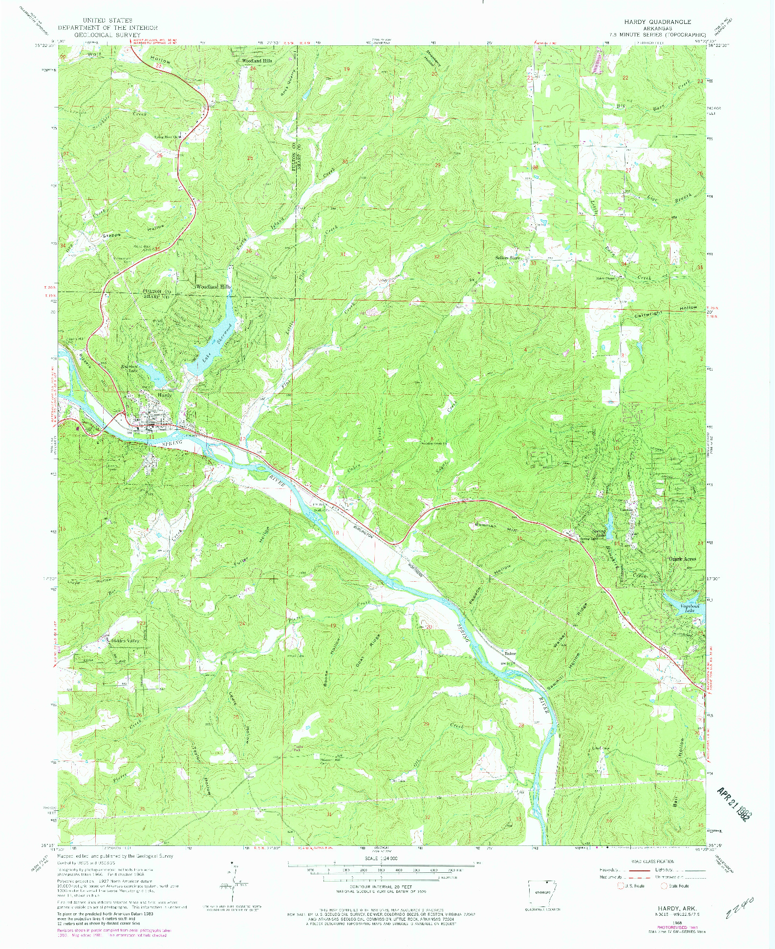 USGS 1:24000-SCALE QUADRANGLE FOR HARDY, AR 1968