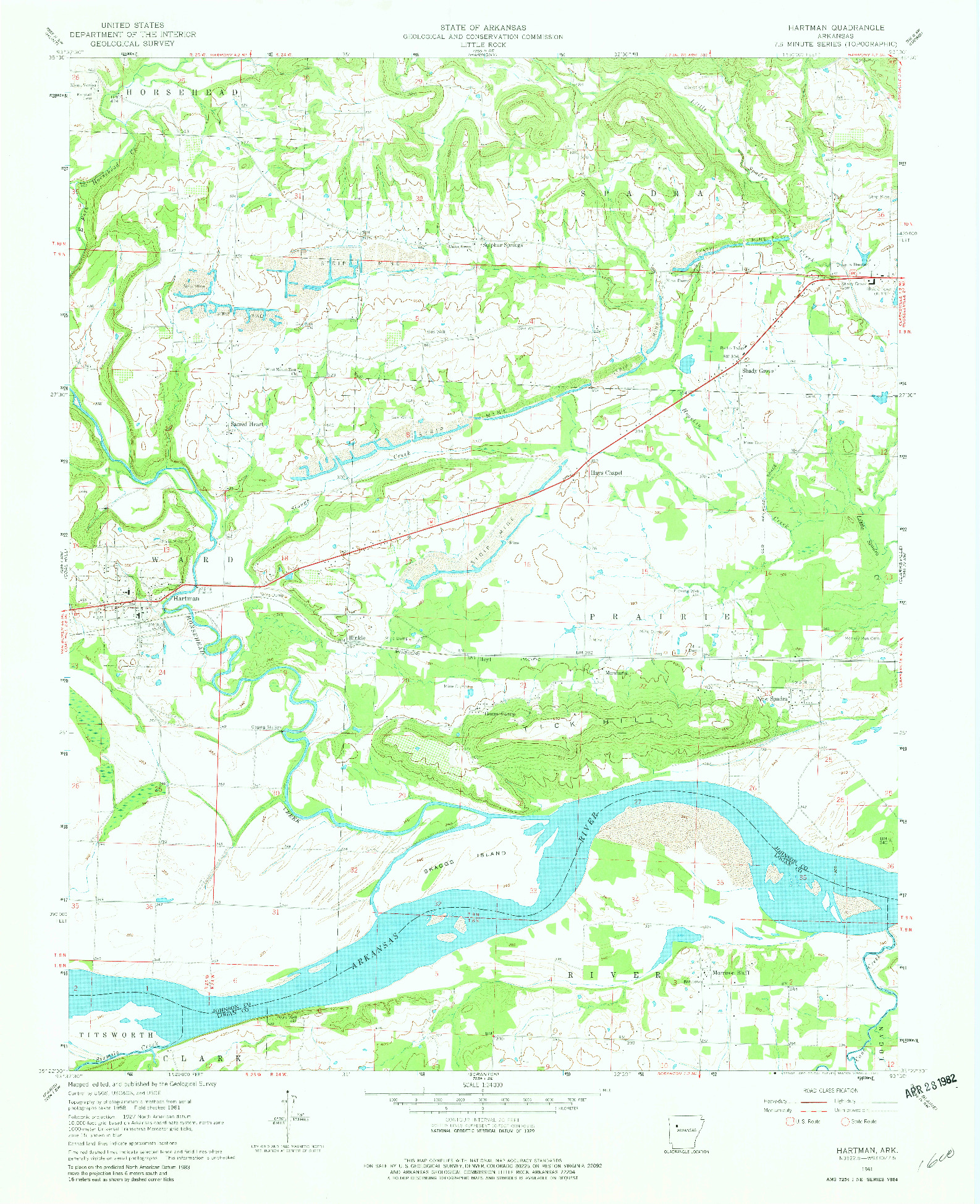 USGS 1:24000-SCALE QUADRANGLE FOR HARTMAN, AR 1961