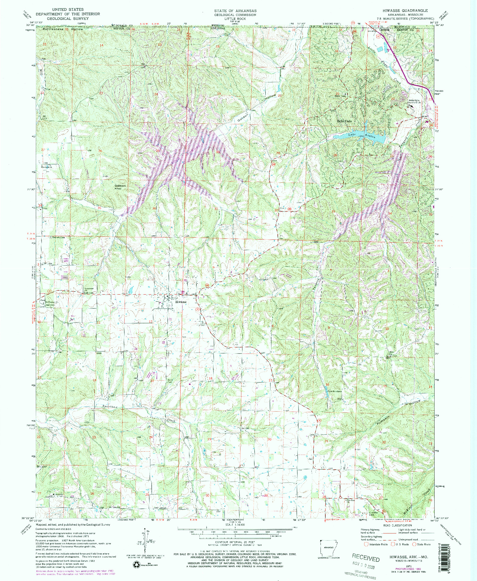 USGS 1:24000-SCALE QUADRANGLE FOR HIWASSE, AR 1971