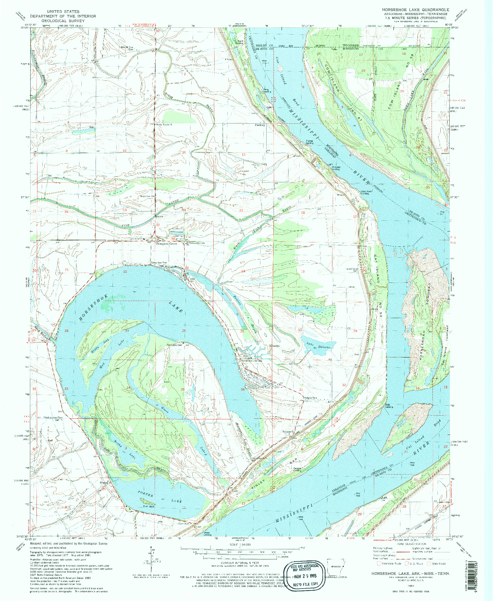 USGS 1:24000-SCALE QUADRANGLE FOR HORSESHOE LAKE, AR 1981