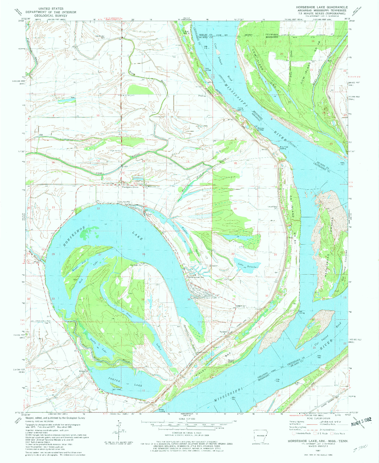 USGS 1:24000-SCALE QUADRANGLE FOR HORSESHOE LAKE, AR 1981