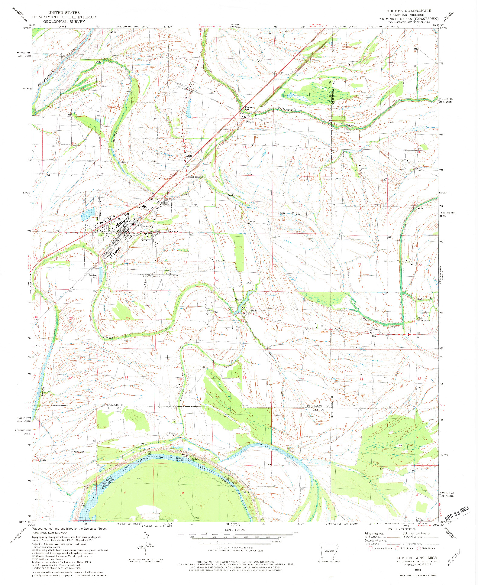 USGS 1:24000-SCALE QUADRANGLE FOR HUGHES, AR 1981