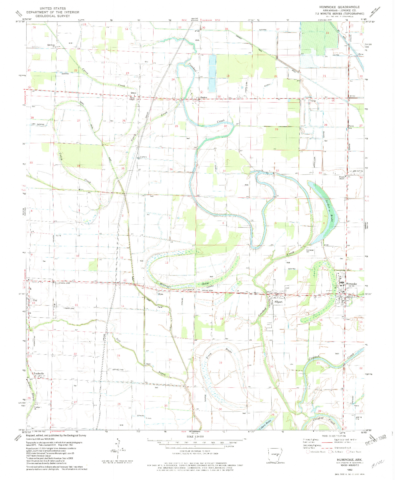 USGS 1:24000-SCALE QUADRANGLE FOR HUMNOKE, AR 1982