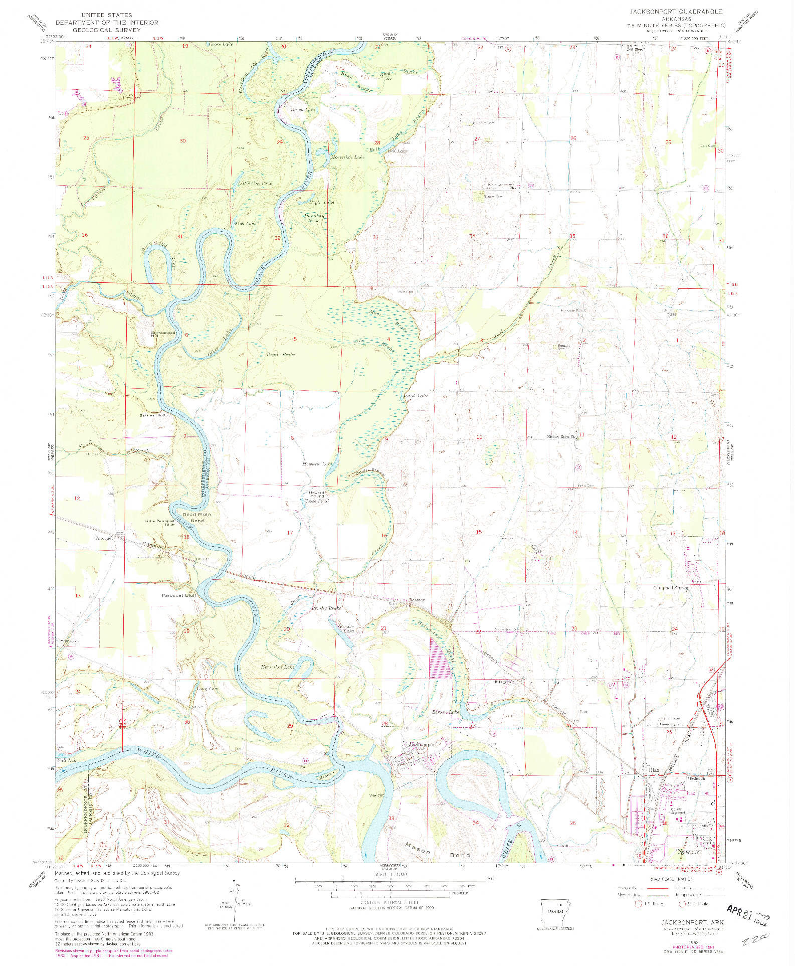 USGS 1:24000-SCALE QUADRANGLE FOR JACKSONPORT, AR 1962