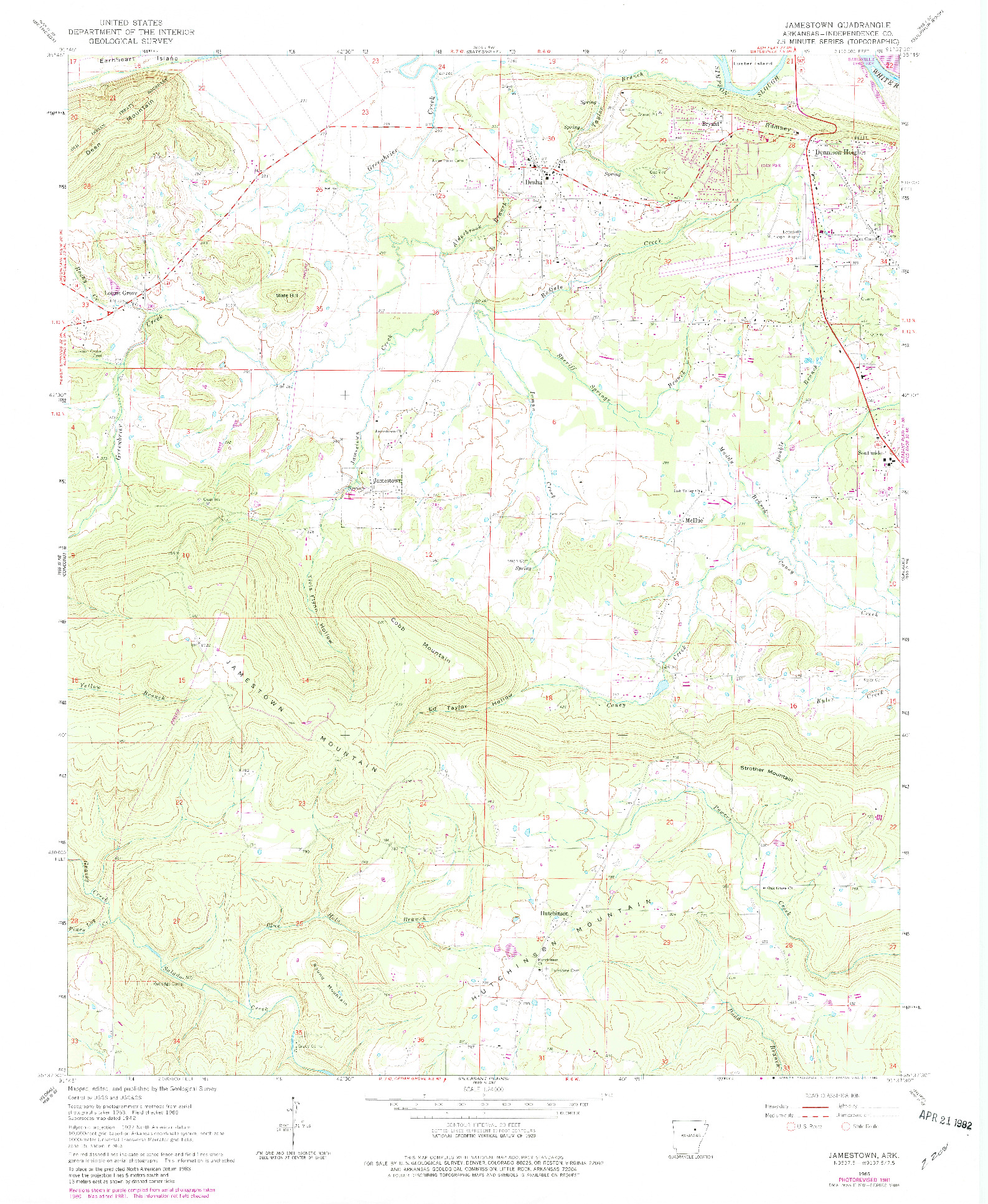 USGS 1:24000-SCALE QUADRANGLE FOR JAMESTOWN, AR 1965
