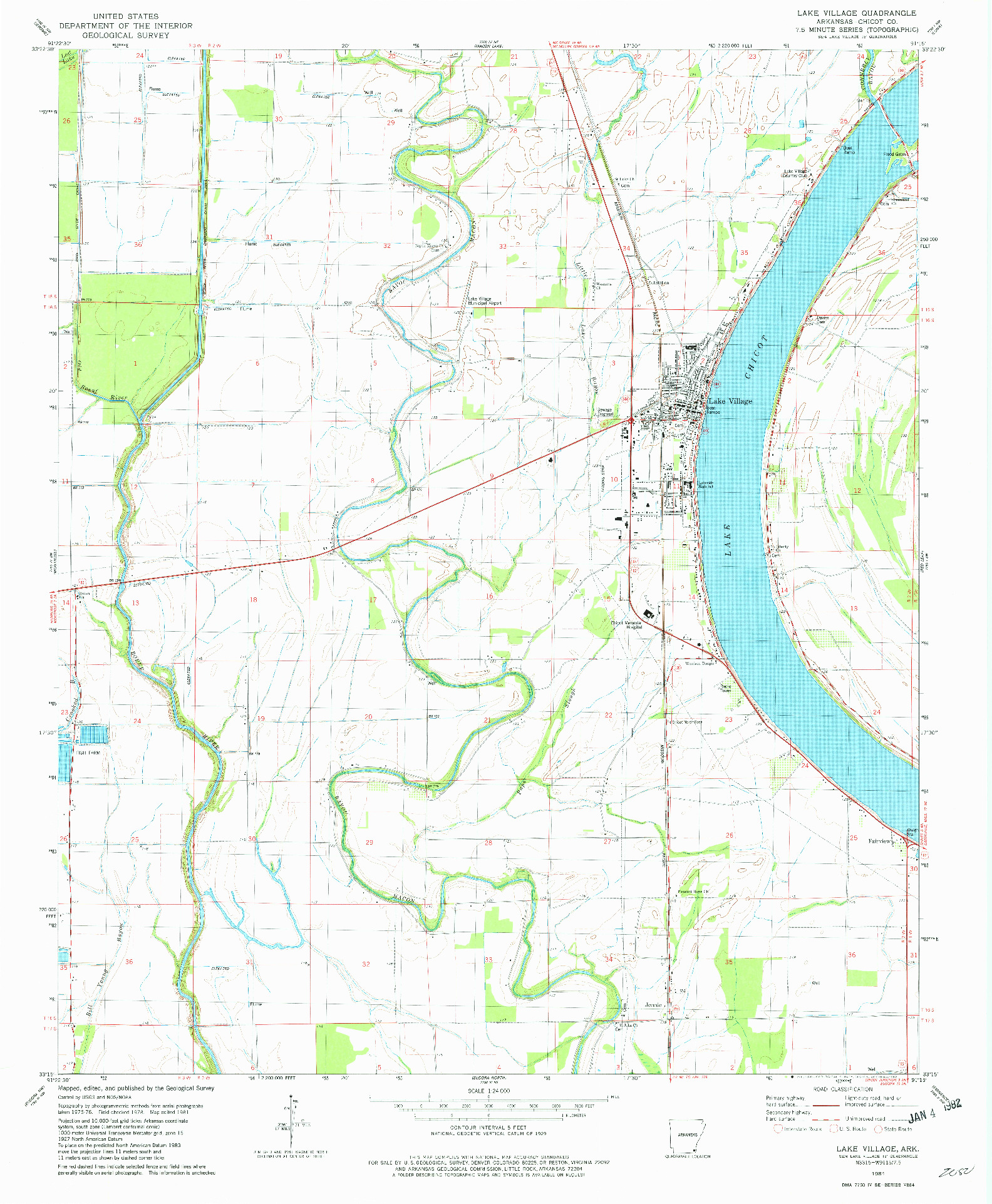 USGS 1:24000-SCALE QUADRANGLE FOR LAKE VILLAGE, AR 1981