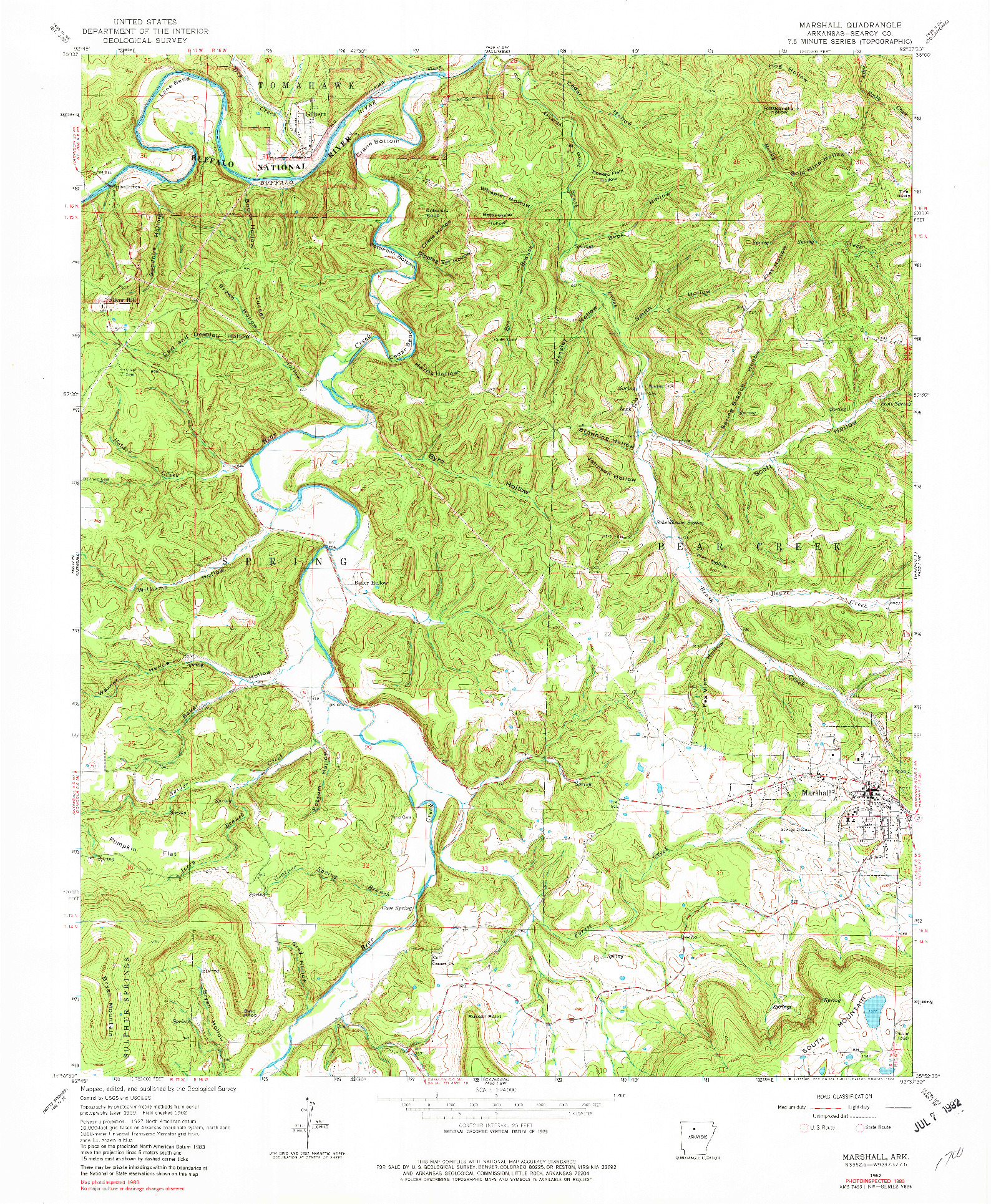 USGS 1:24000-SCALE QUADRANGLE FOR MARSHALL, AR 1962