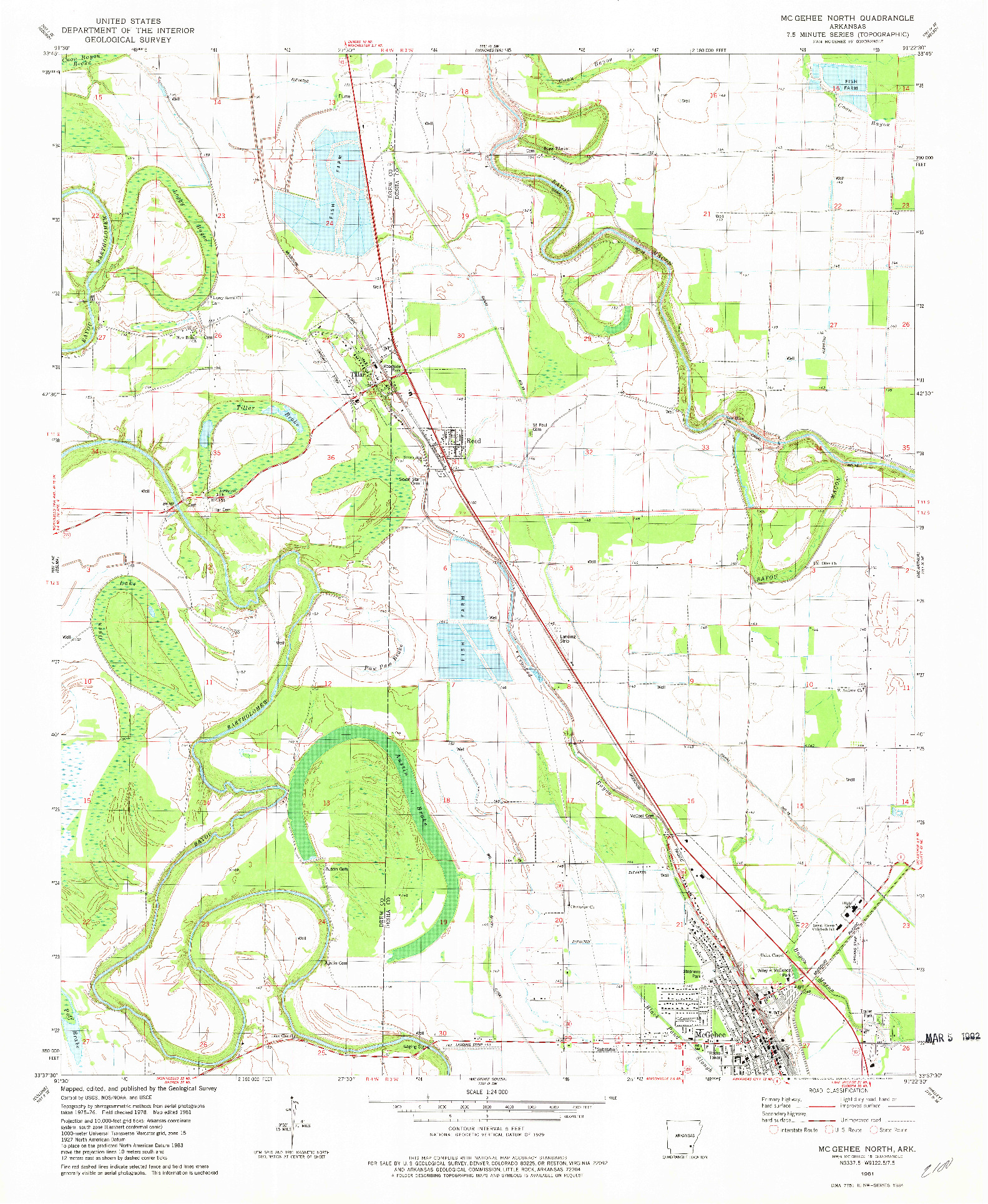 USGS 1:24000-SCALE QUADRANGLE FOR MC GEHEE NORTH, AR 1981