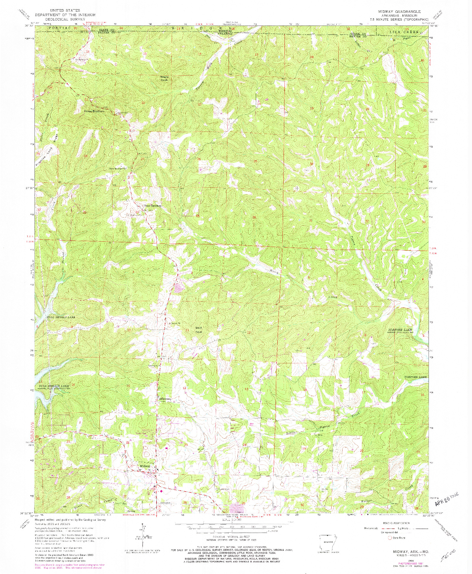 USGS 1:24000-SCALE QUADRANGLE FOR MIDWAY, AR 1966