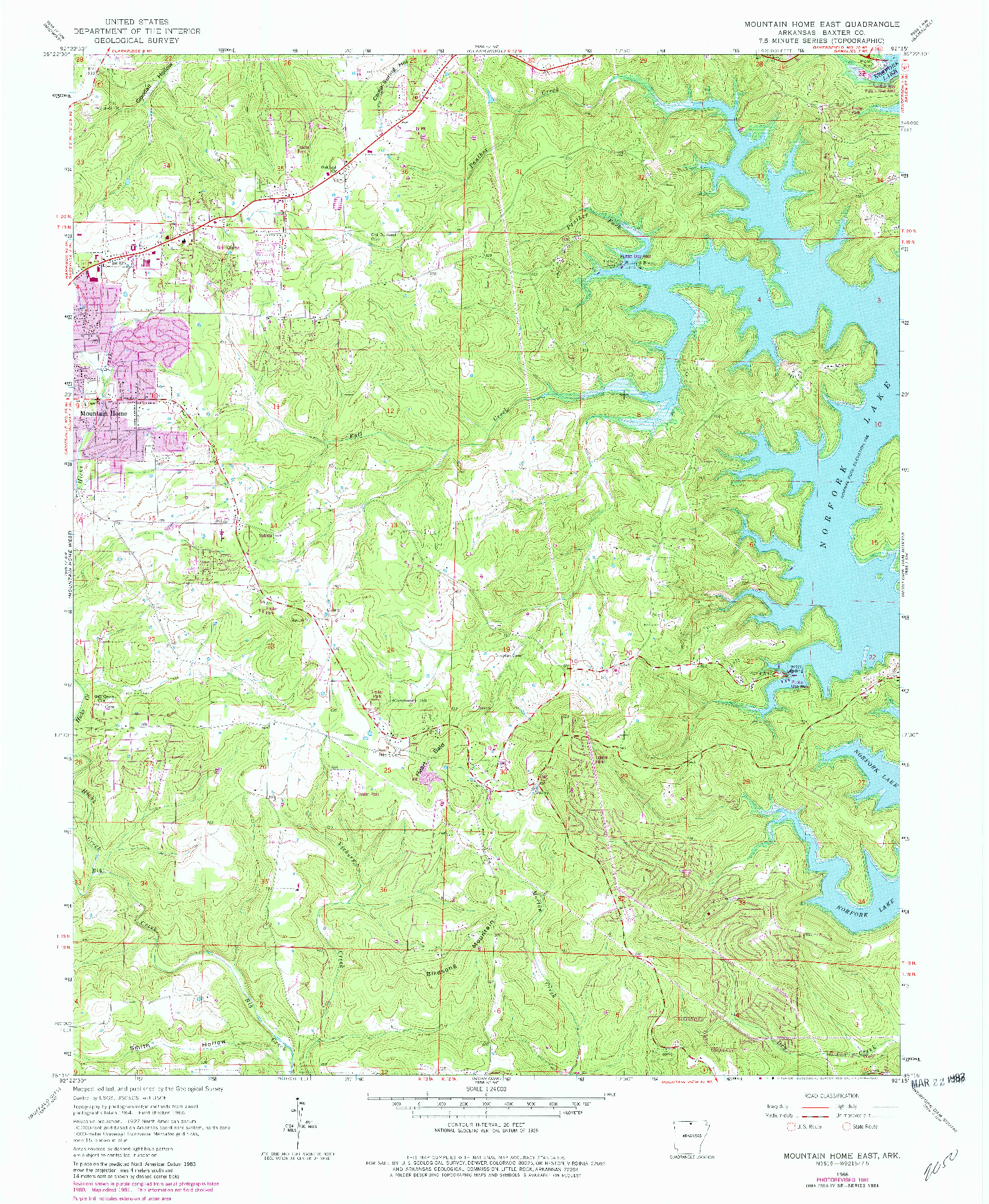 USGS 1:24000-SCALE QUADRANGLE FOR MOUNTAIN HOME EAST, AR 1966