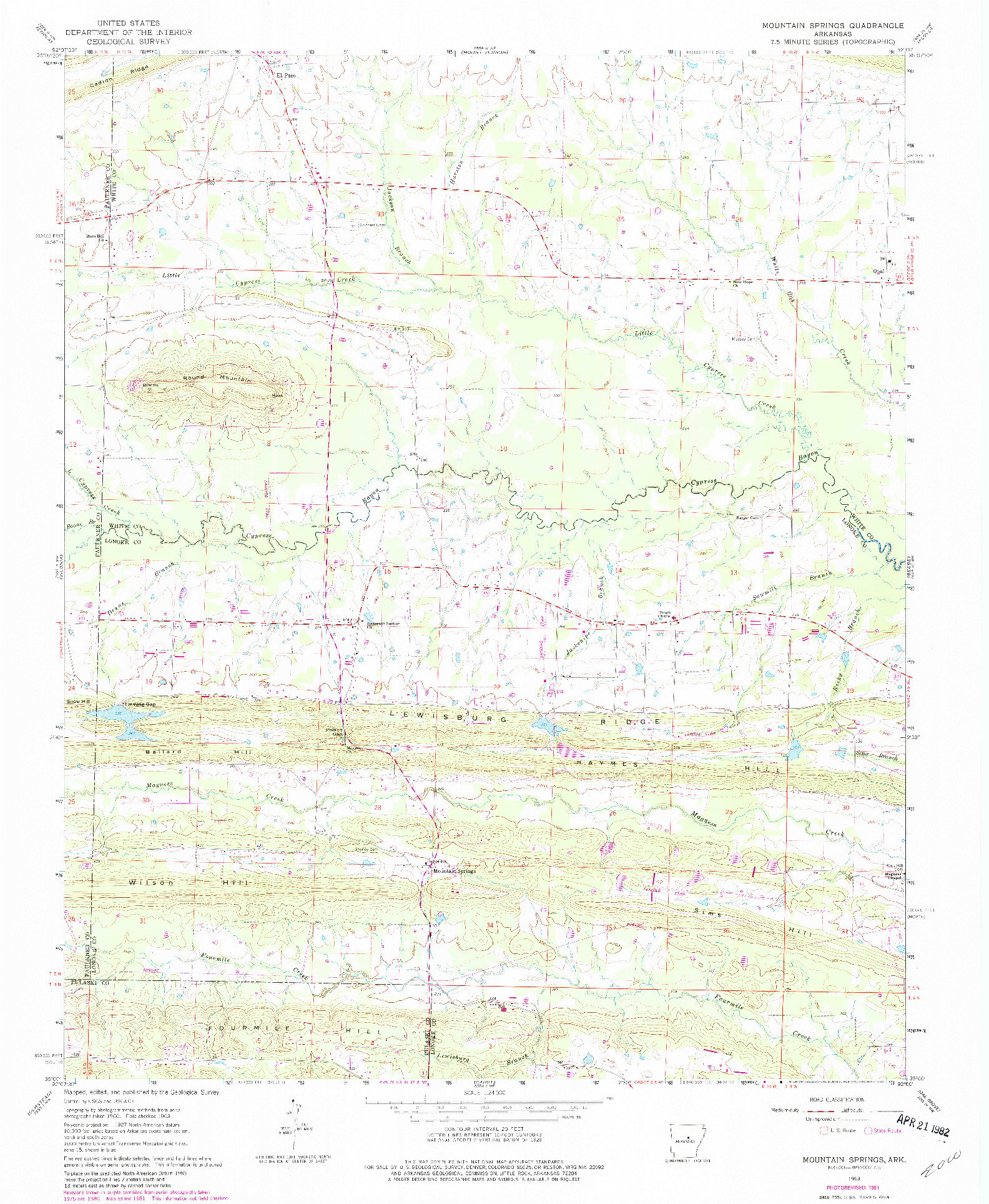 USGS 1:24000-SCALE QUADRANGLE FOR MOUNTAIN SPRINGS, AR 1963