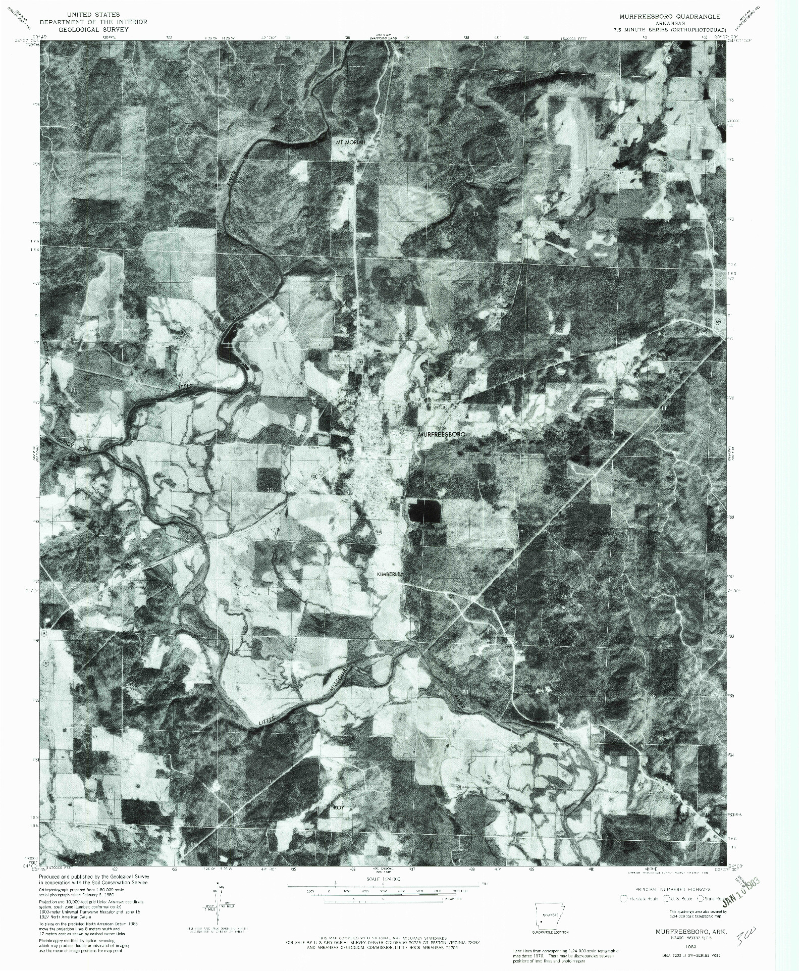 USGS 1:24000-SCALE QUADRANGLE FOR MURFREESBORO, AR 1980