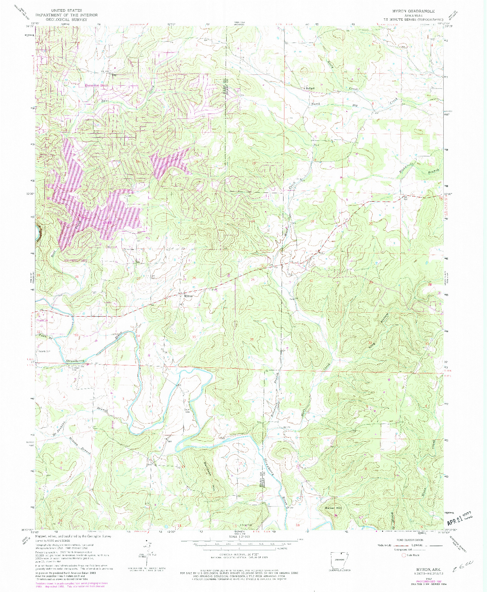 USGS 1:24000-SCALE QUADRANGLE FOR MYRON, AR 1962