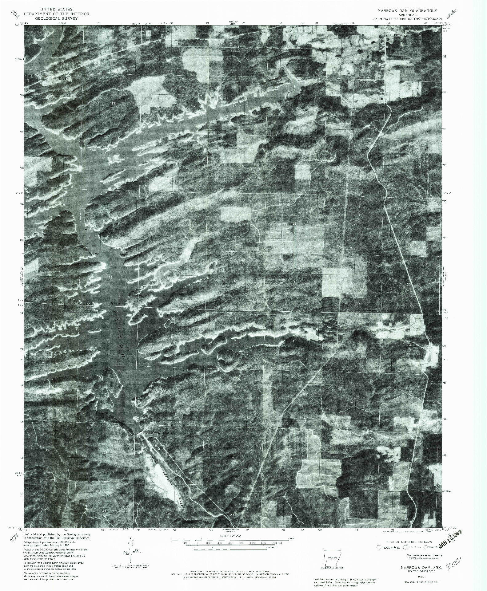 USGS 1:24000-SCALE QUADRANGLE FOR NARROWS DAM, AR 1980