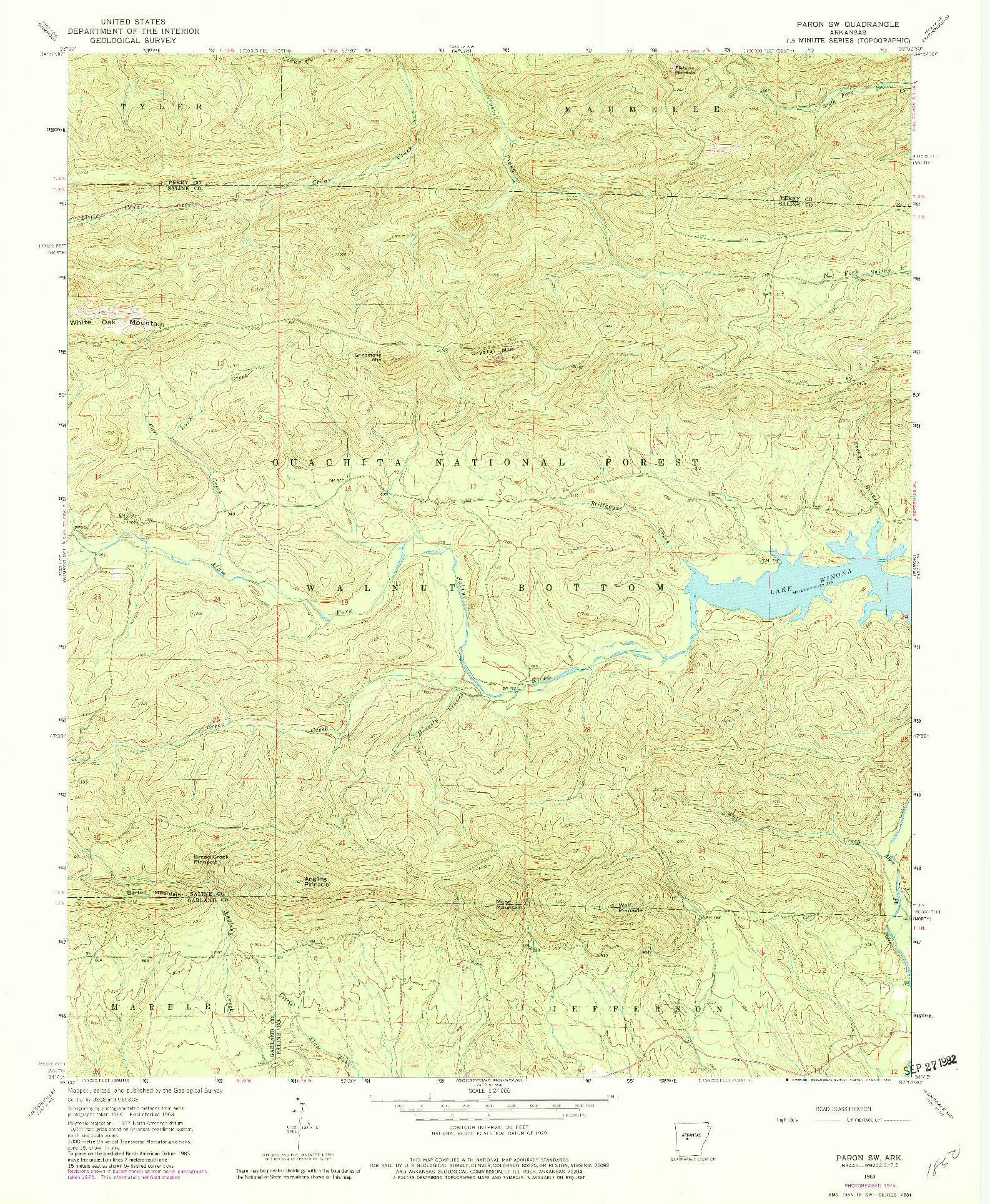 USGS 1:24000-SCALE QUADRANGLE FOR PARON SW, AR 1963