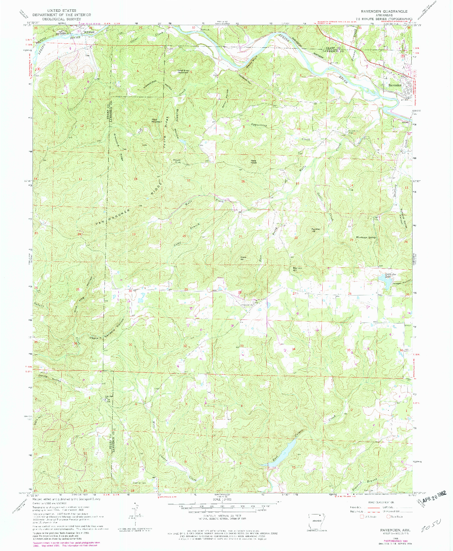 USGS 1:24000-SCALE QUADRANGLE FOR RAVENDEN, AR 1968