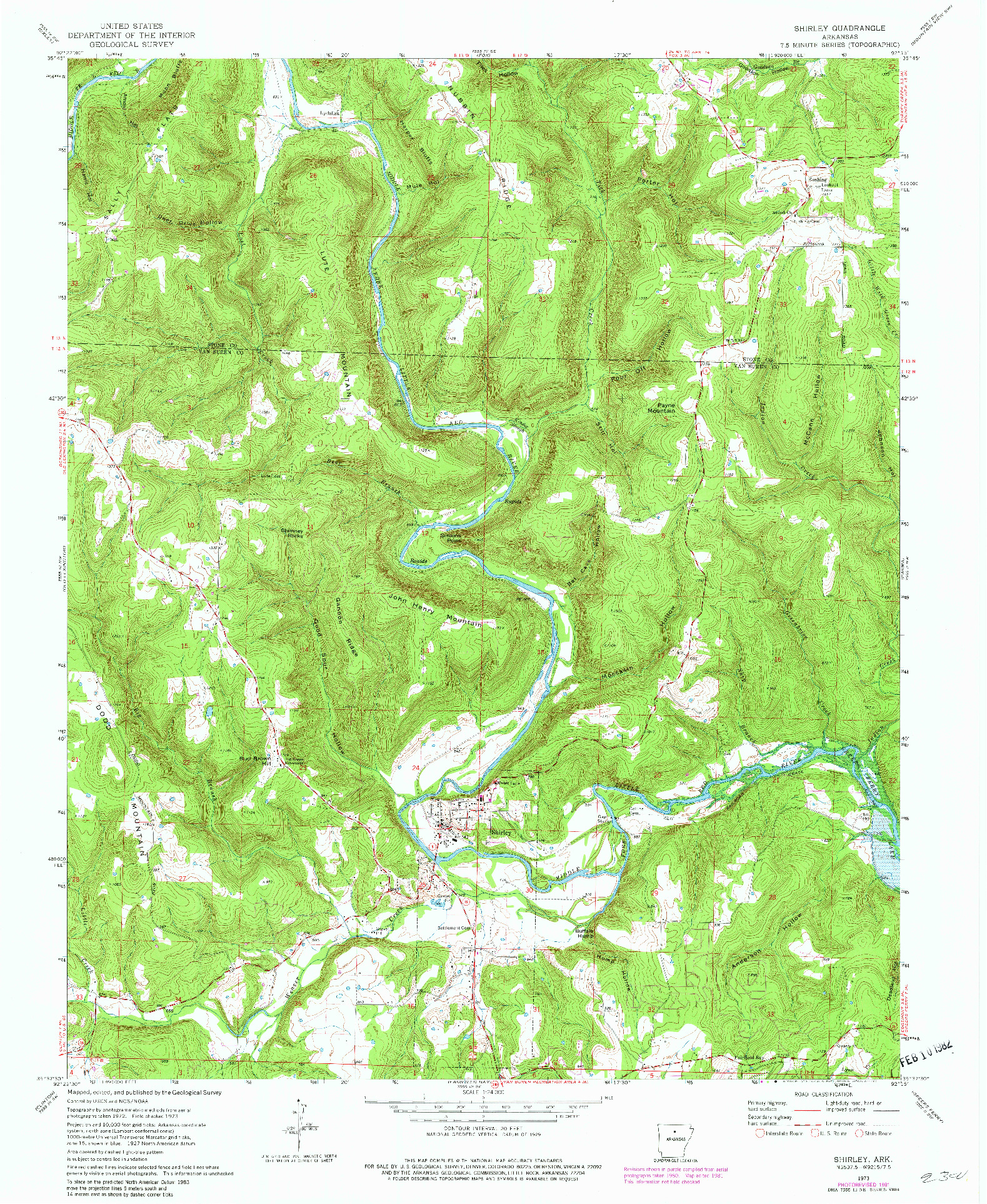 USGS 1:24000-SCALE QUADRANGLE FOR SHIRLEY, AR 1973