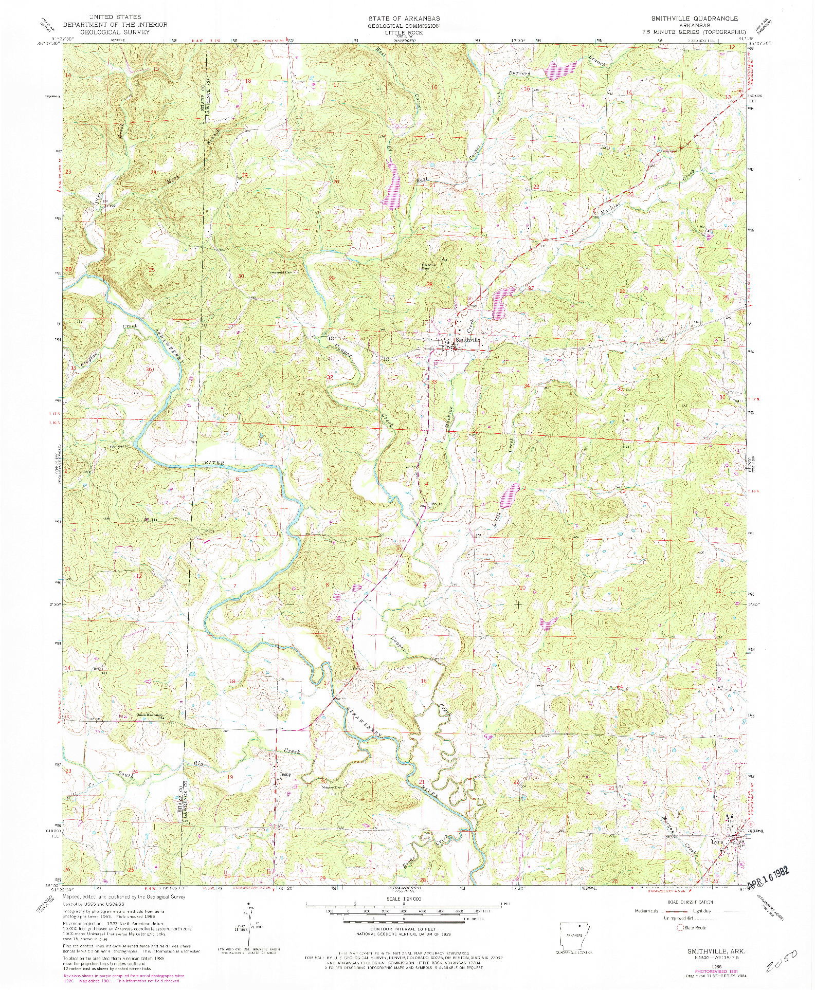 USGS 1:24000-SCALE QUADRANGLE FOR SMITHVILLE, AR 1965