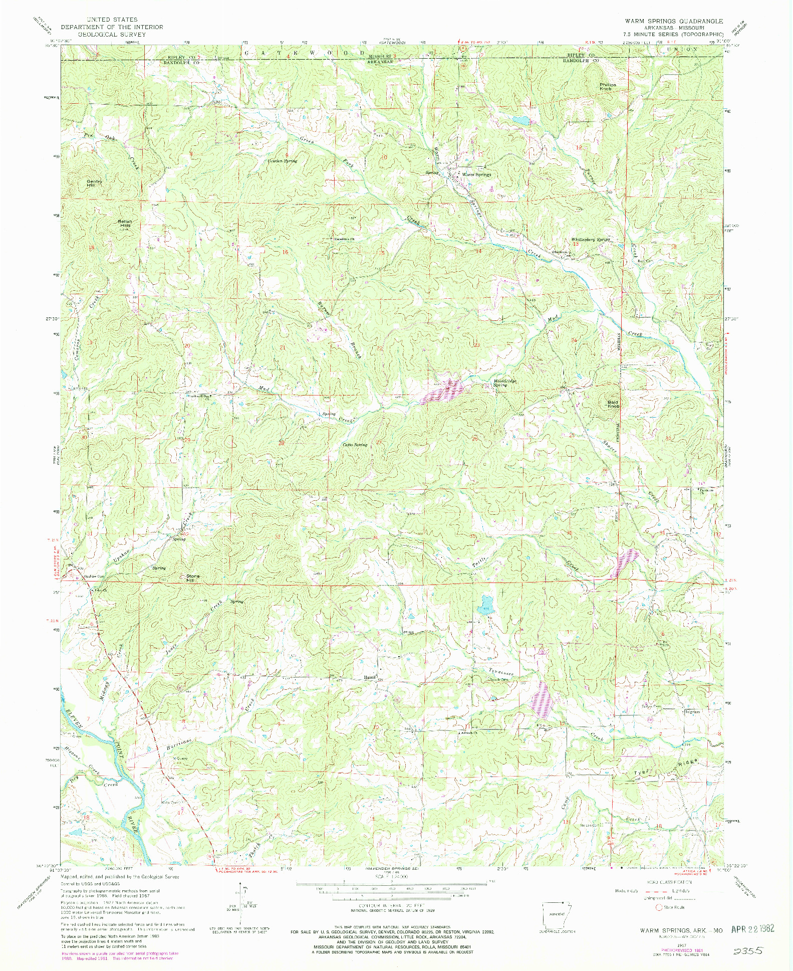 USGS 1:24000-SCALE QUADRANGLE FOR WARM SPRINGS, AR 1967