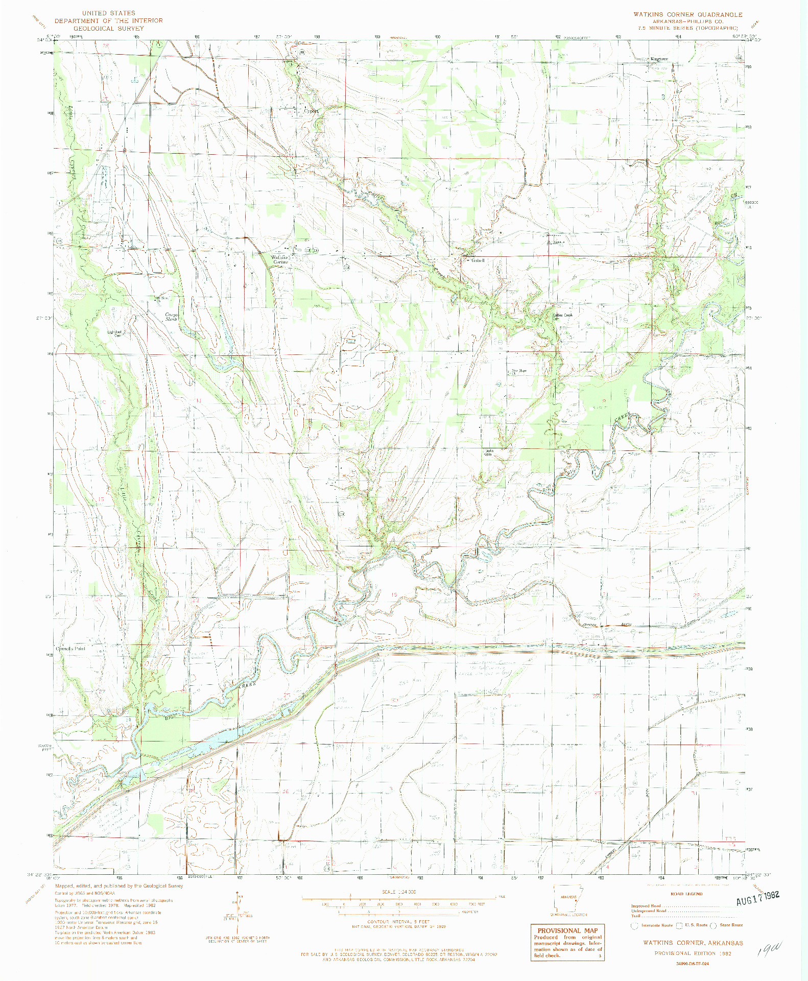 USGS 1:24000-SCALE QUADRANGLE FOR WATKINS CORNER, AR 1982