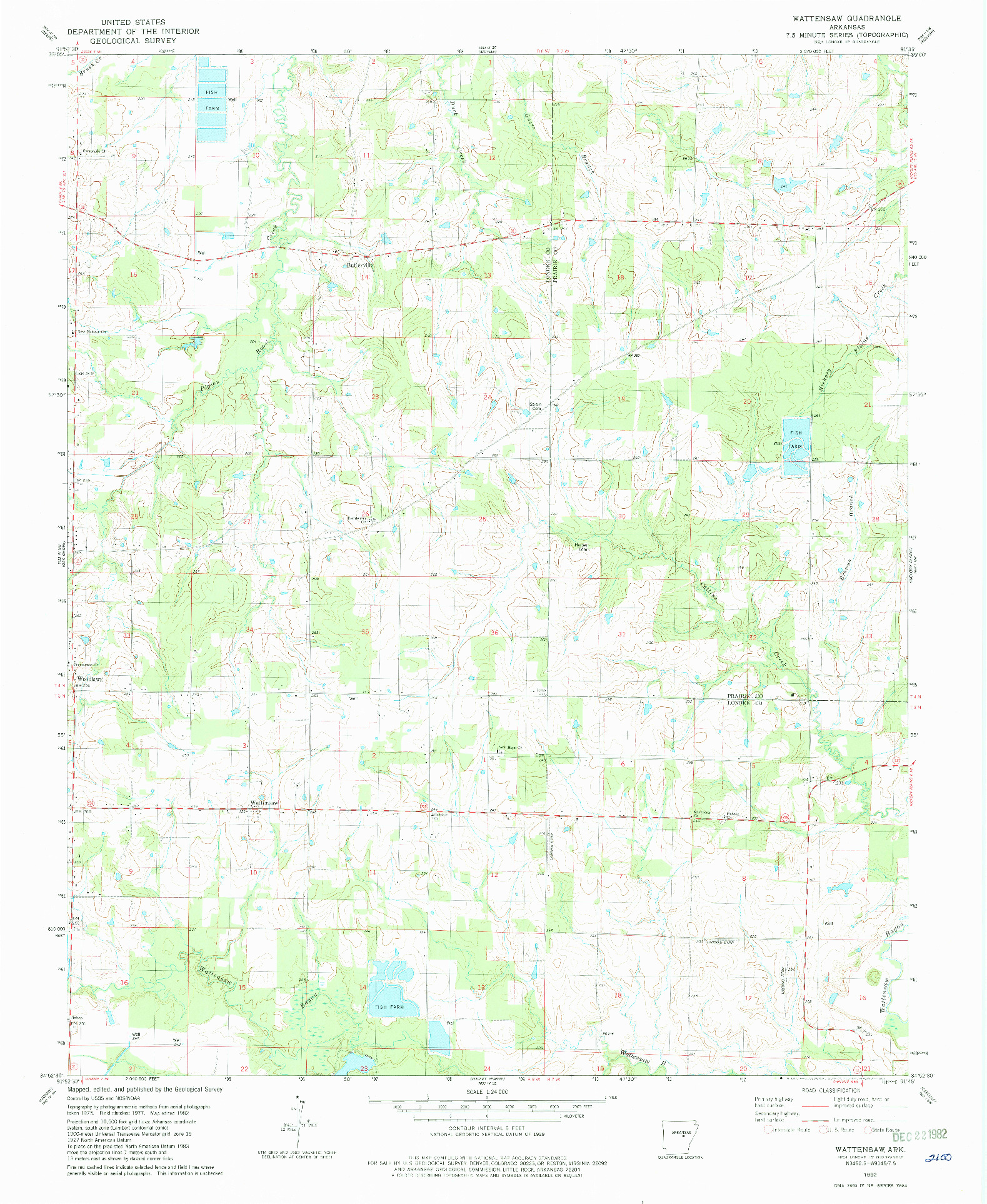 USGS 1:24000-SCALE QUADRANGLE FOR WATTENSAW, AR 1982