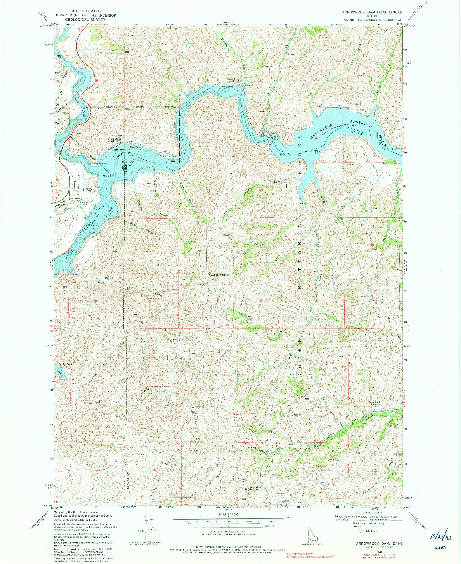 USGS 1:24000-SCALE QUADRANGLE FOR ARROWROCK DAM, ID 1969