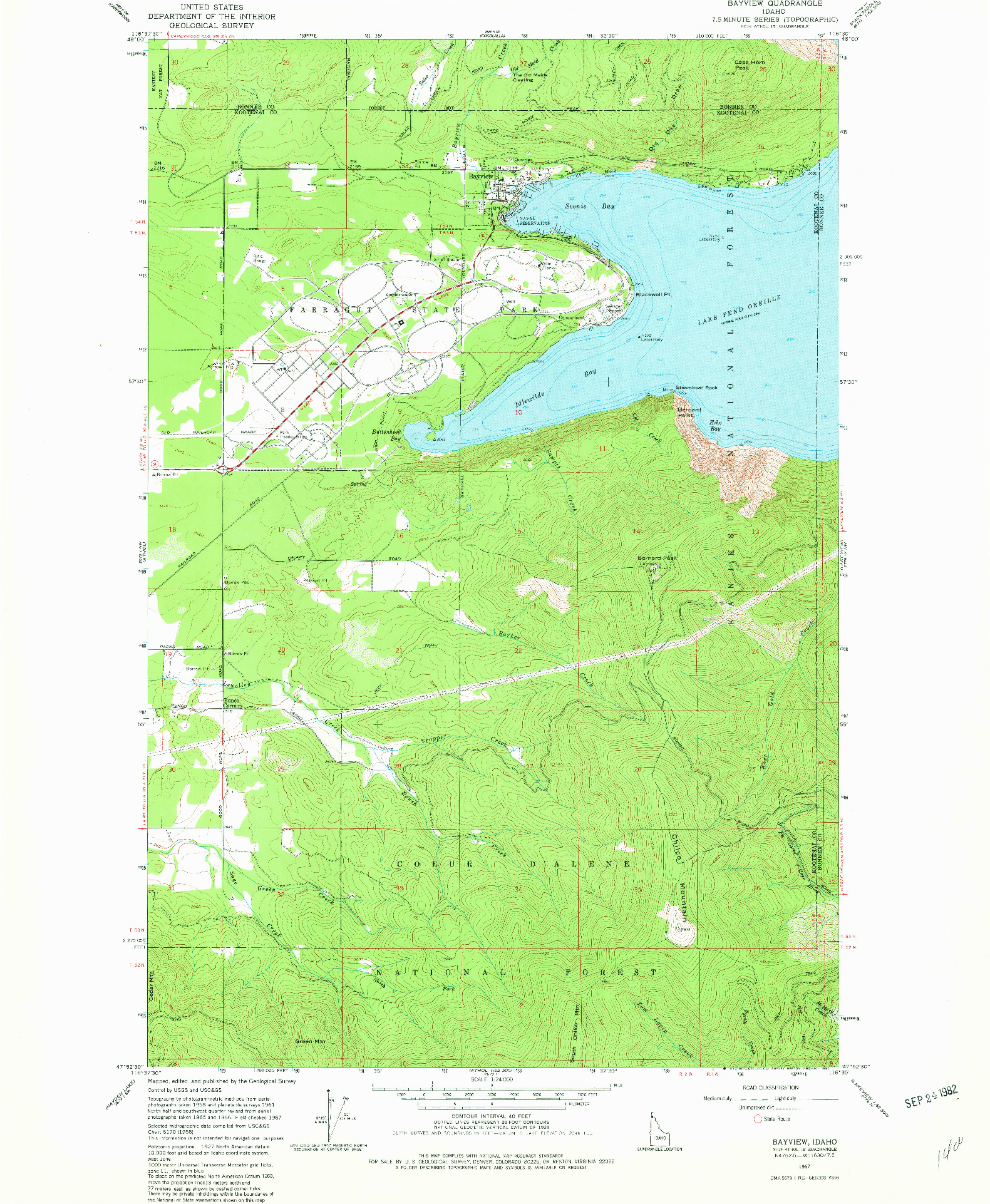USGS 1:24000-SCALE QUADRANGLE FOR BAYVIEW, ID 1967
